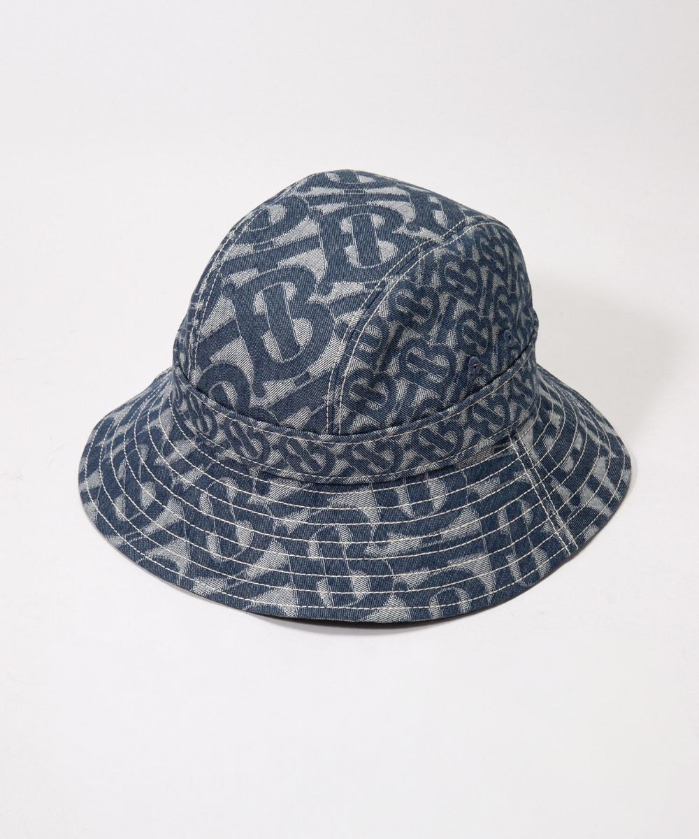 Burberry 8057405 Hat for Men and Women Monogram Motif Denim Bucket Hat Cap Jacquard Weave SML A7302