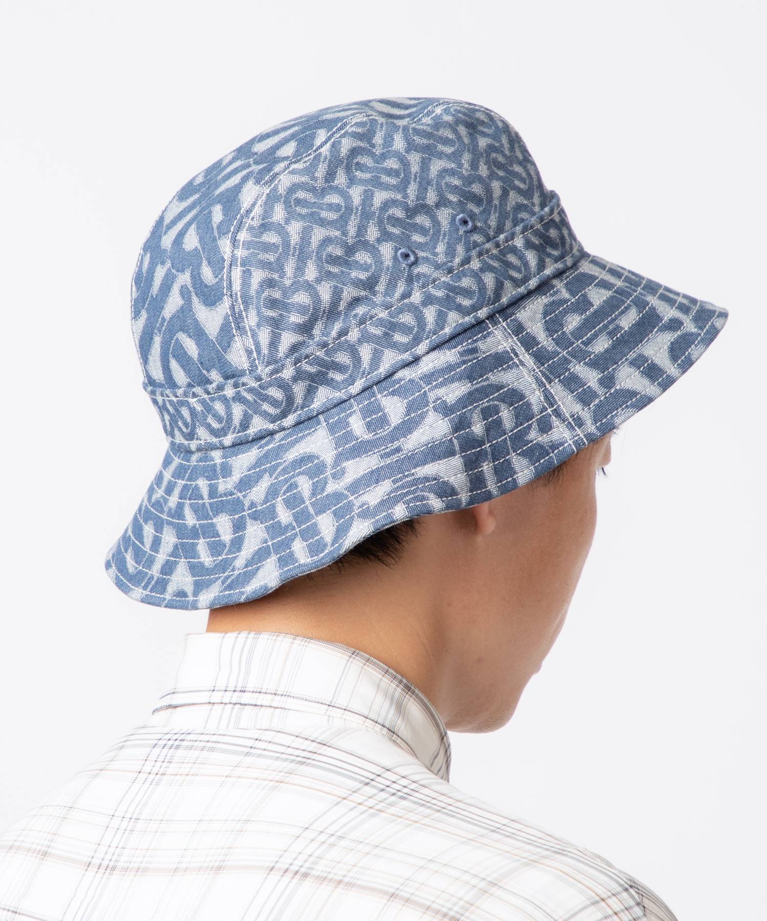 Burberry 8057405 Hat for Men and Women Monogram Motif Denim Bucket Hat Cap Jacquard Weave SML A7302