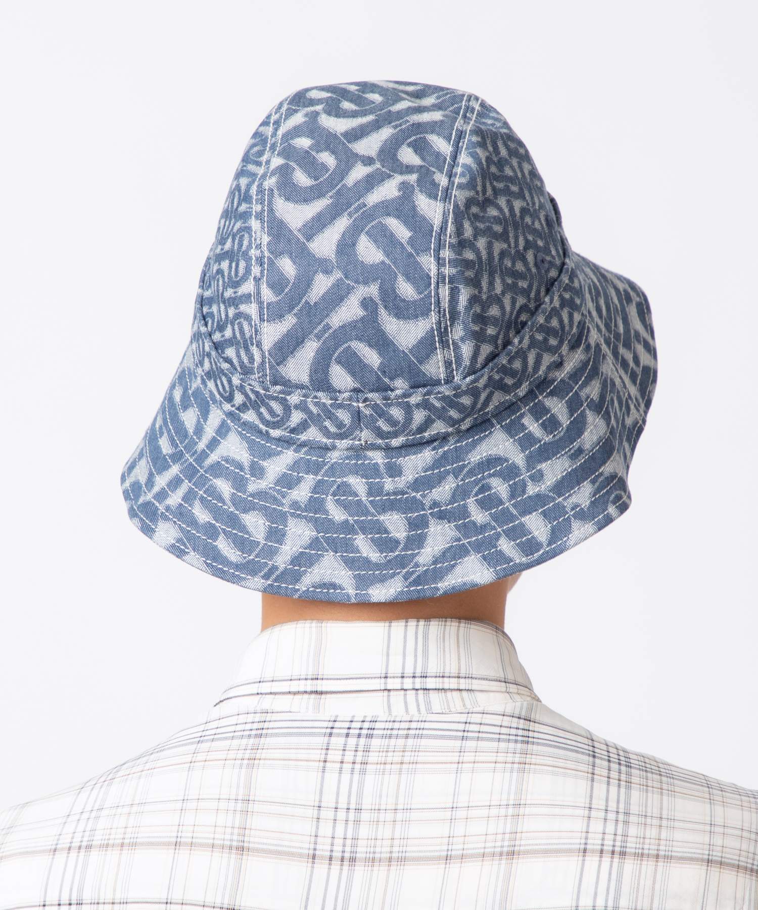 Burberry 8057405 Hat for Men and Women Monogram Motif Denim Bucket Hat Cap Jacquard Weave SML A7302