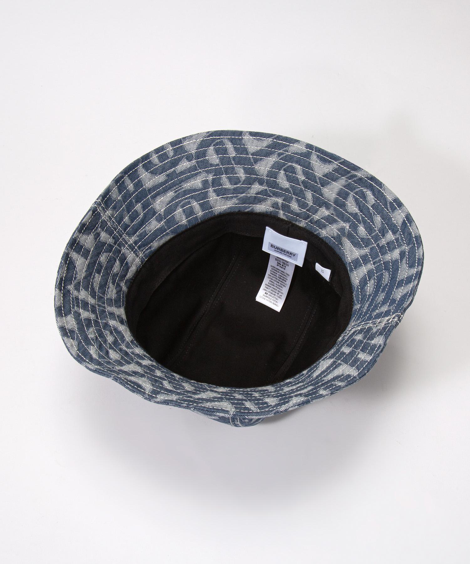 Burberry 8057405 Hat for Men and Women Monogram Motif Denim Bucket Hat Cap Jacquard Weave SML A7302