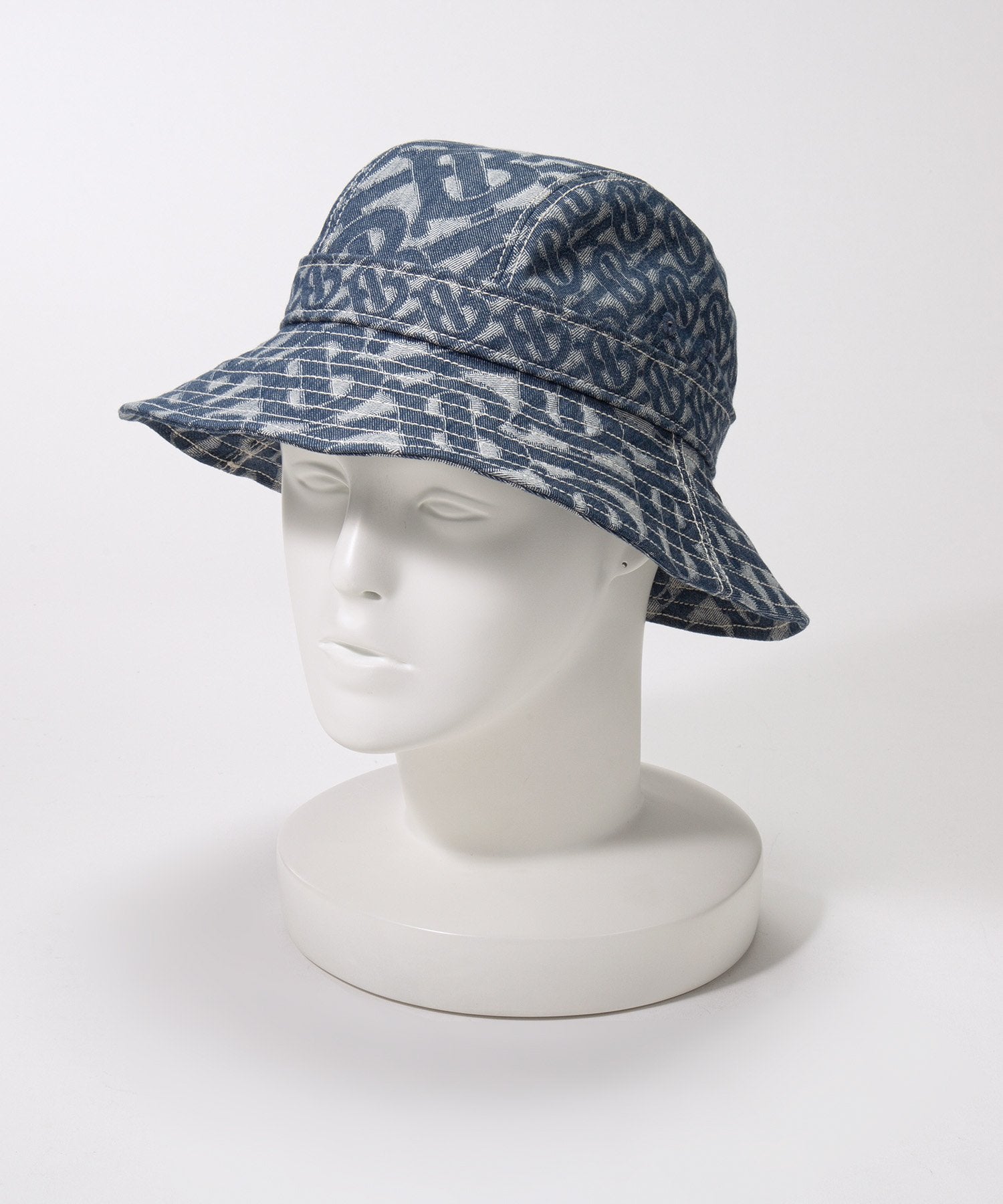 Burberry 8057405 Hat for Men and Women Monogram Motif Denim Bucket Hat Cap Jacquard Weave SML A7302
