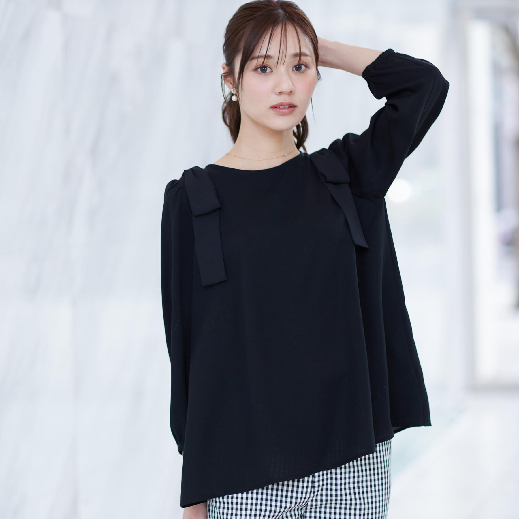 クチュール ブローチ Couture Brooch 肩リボンシフォンブラウス （ブラック(019)） ブラック(019)