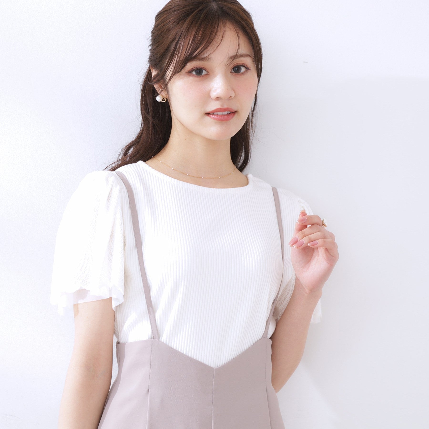 クチュール ブローチ Couture Brooch レース袖テレコトップス （ボルドー(064)） ボルドー(064)