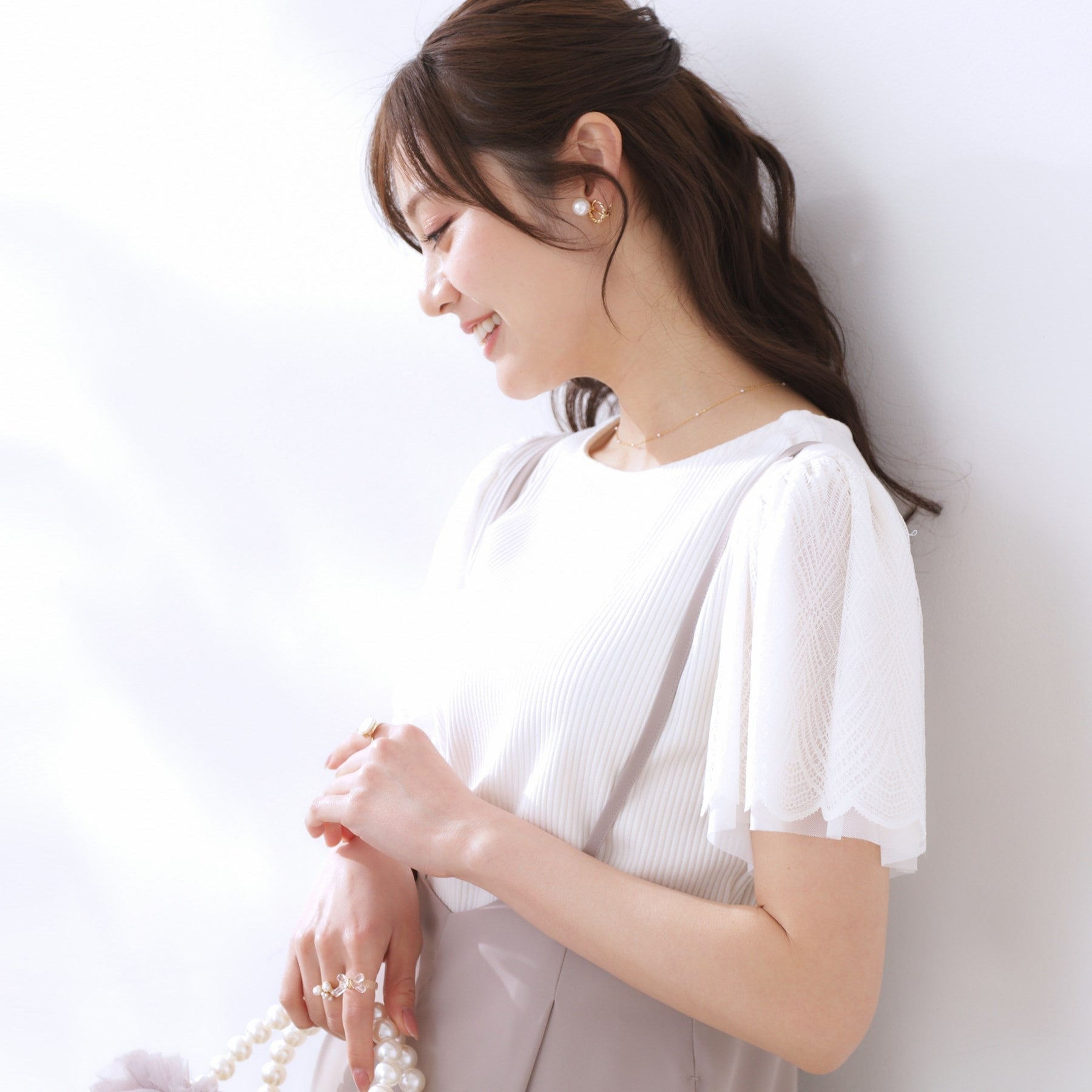 クチュール ブローチ Couture Brooch レース袖テレコトップス （ボルドー(064)） ボルドー(064)