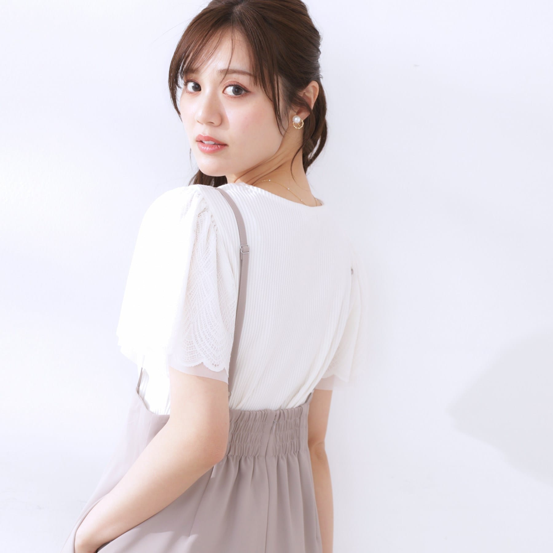 クチュール ブローチ Couture Brooch レース袖テレコトップス （ボルドー(064)） ボルドー(064)