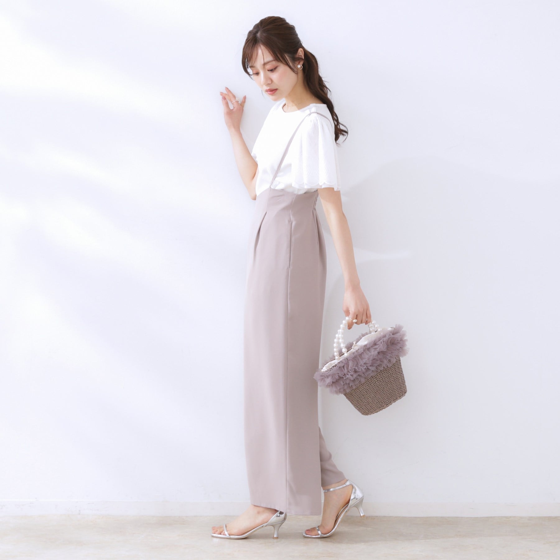 クチュール ブローチ Couture Brooch レース袖テレコトップス （ボルドー(064)） ボルドー(064)