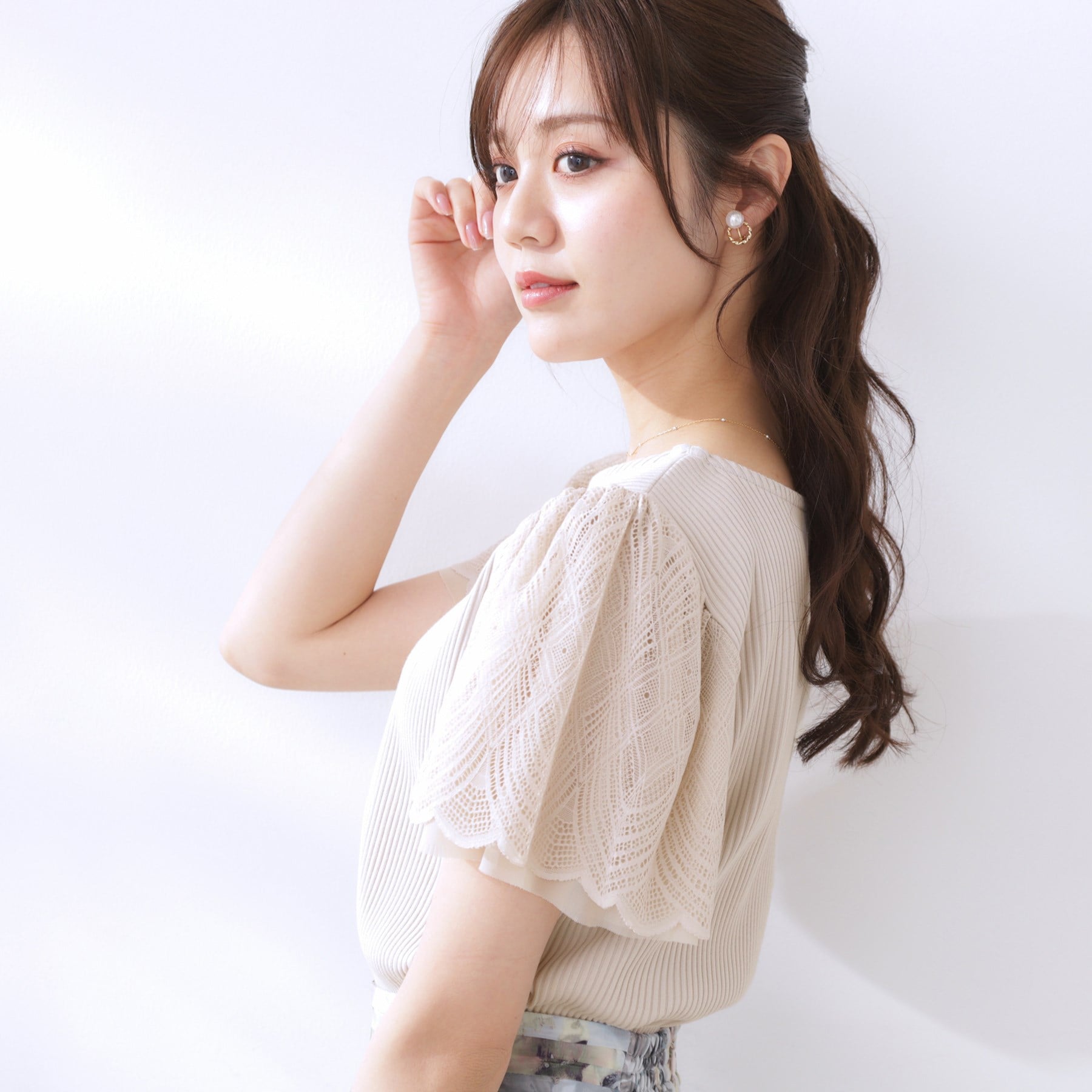 クチュール ブローチ Couture Brooch レース袖テレコトップス （ボルドー(064)） ボルドー(064)