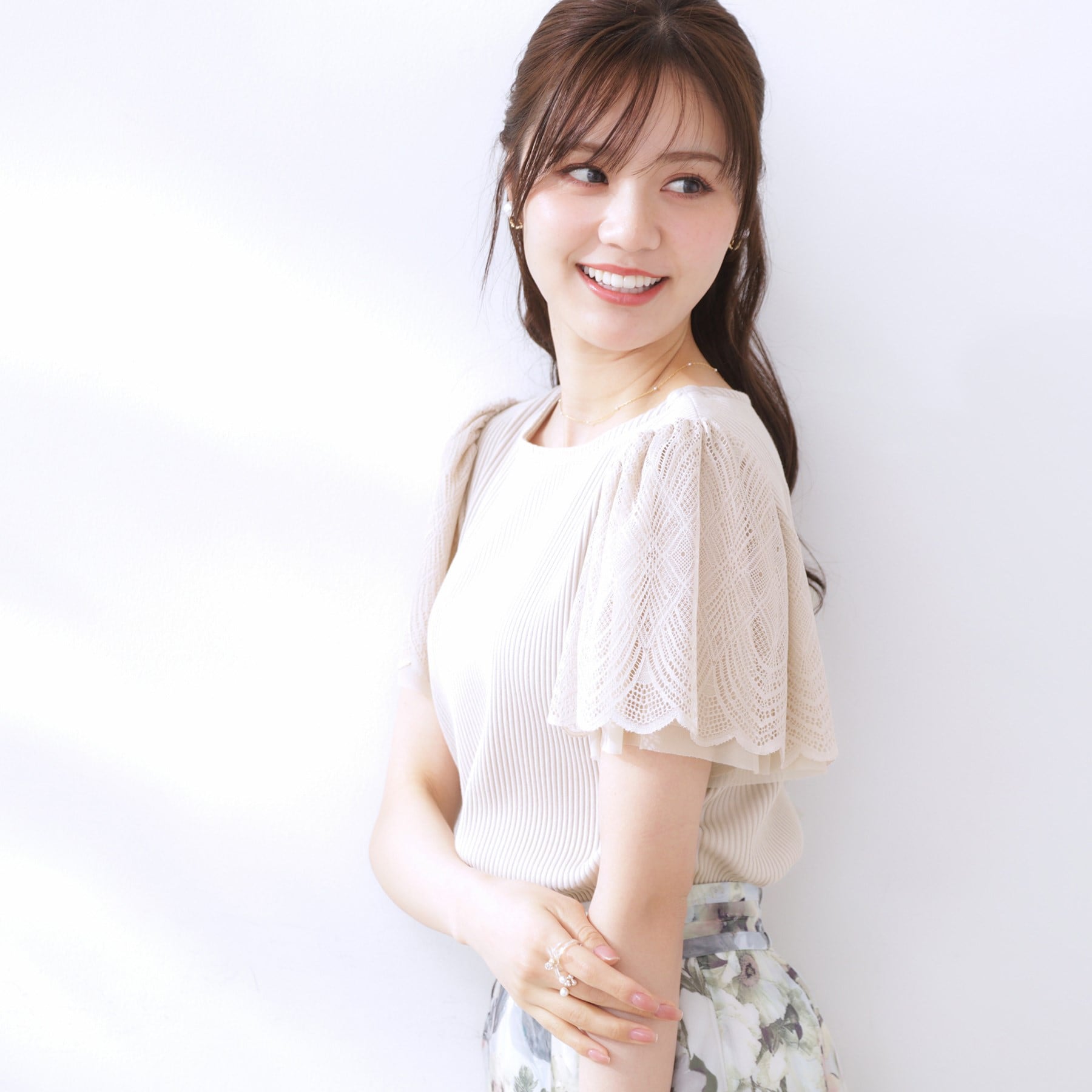 クチュール ブローチ Couture Brooch レース袖テレコトップス （ボルドー(064)） ボルドー(064)