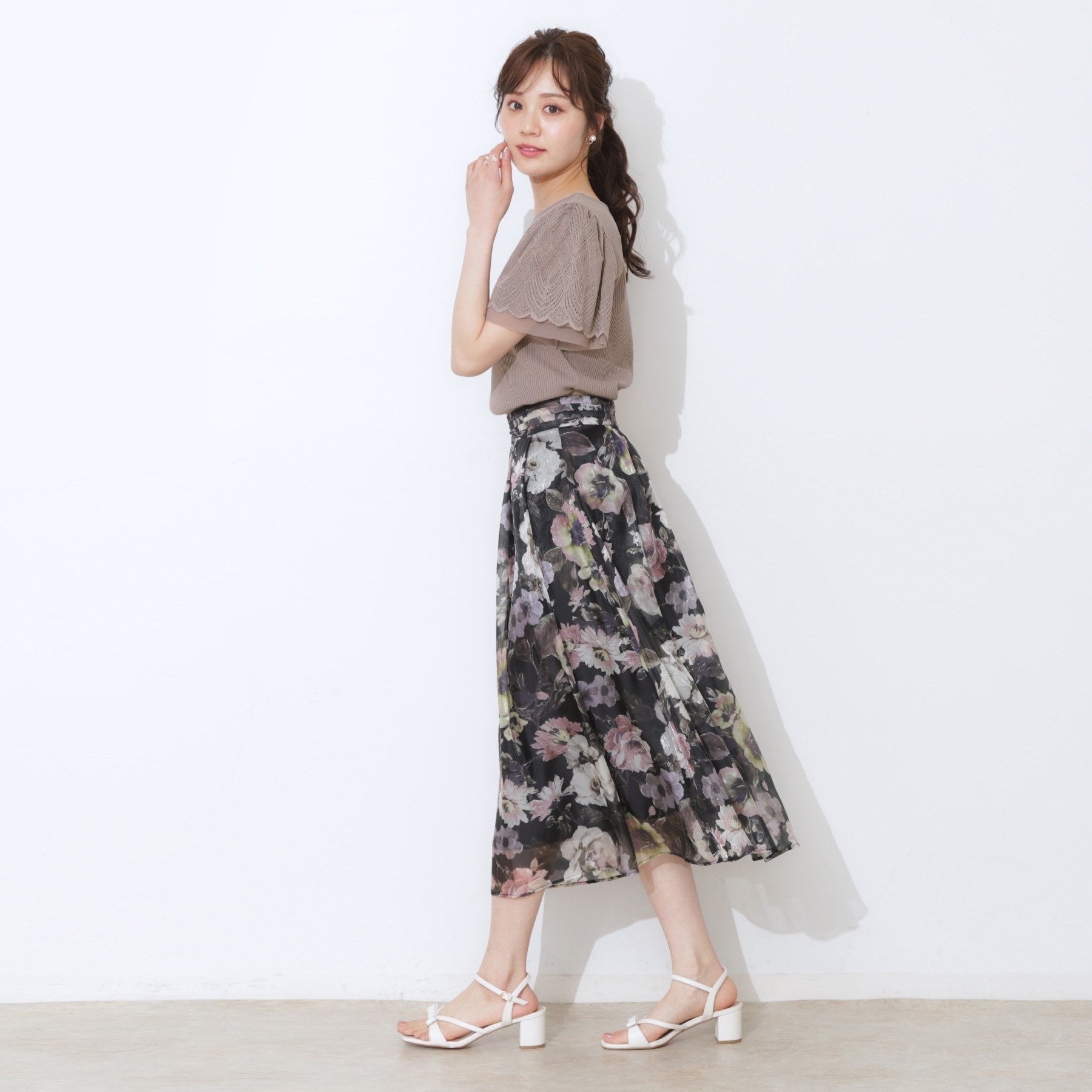 クチュール ブローチ Couture Brooch レース袖テレコトップス （ボルドー(064)） ボルドー(064)