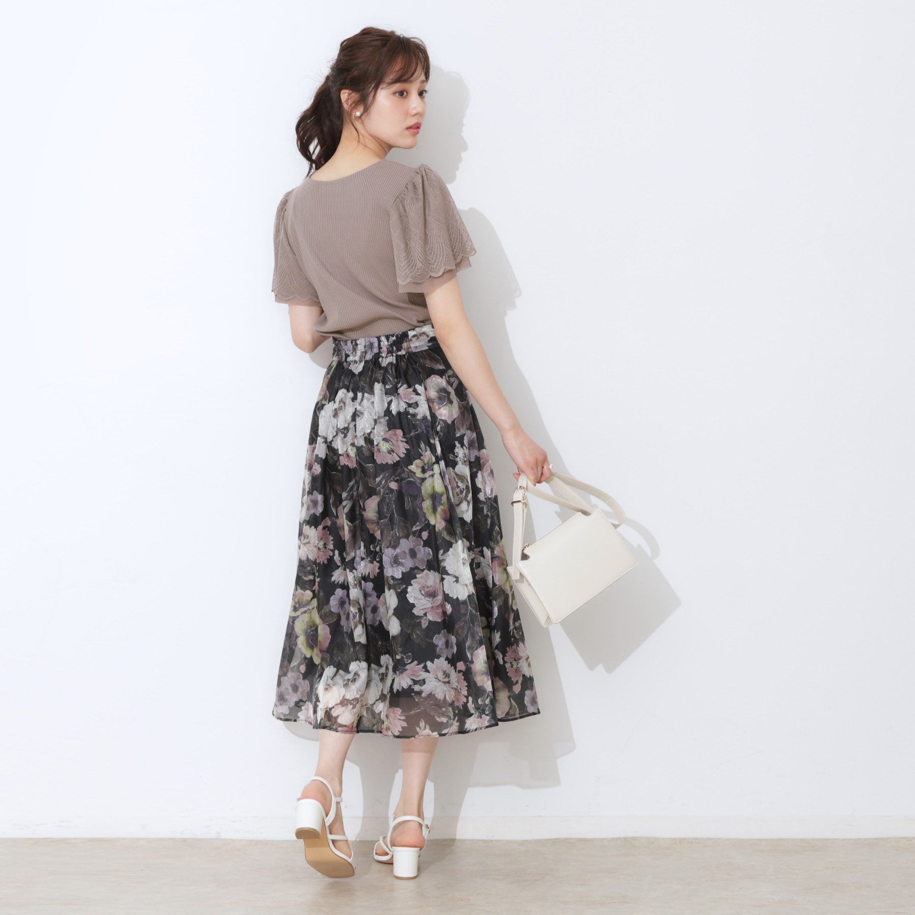 クチュール ブローチ Couture Brooch レース袖テレコトップス （ボルドー(064)） ボルドー(064)