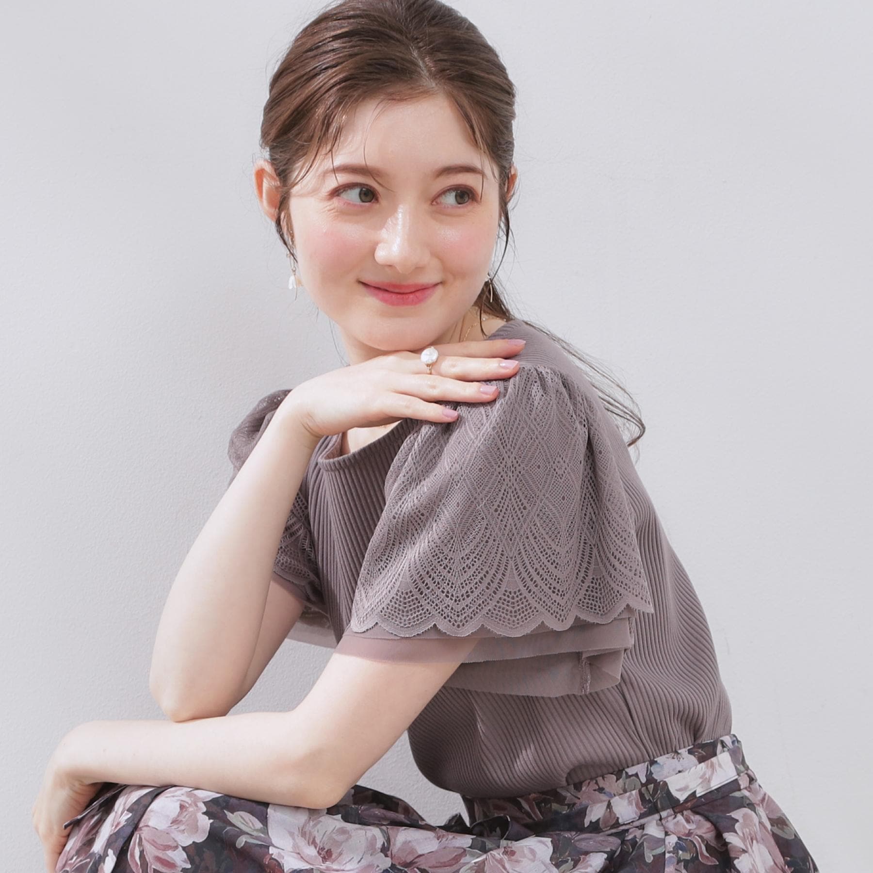 クチュール ブローチ Couture Brooch レース袖テレコトップス （トープ(054)） トープ(054)