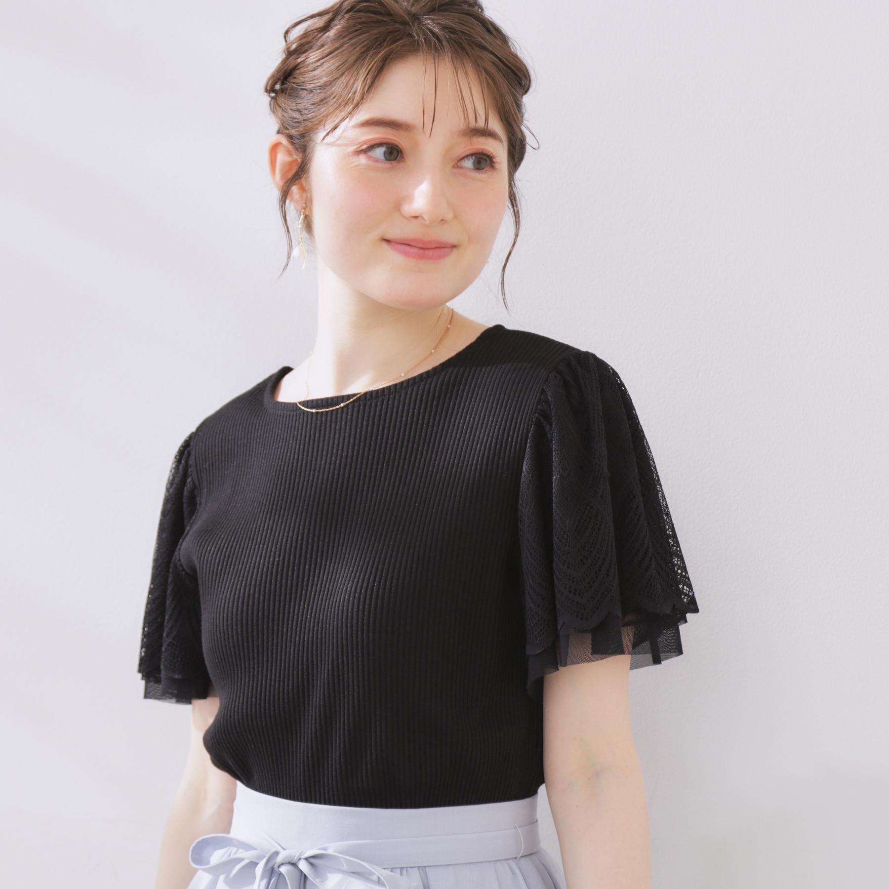 クチュール ブローチ Couture Brooch レース袖テレコトップス （ブラック(019)） ブラック(019)