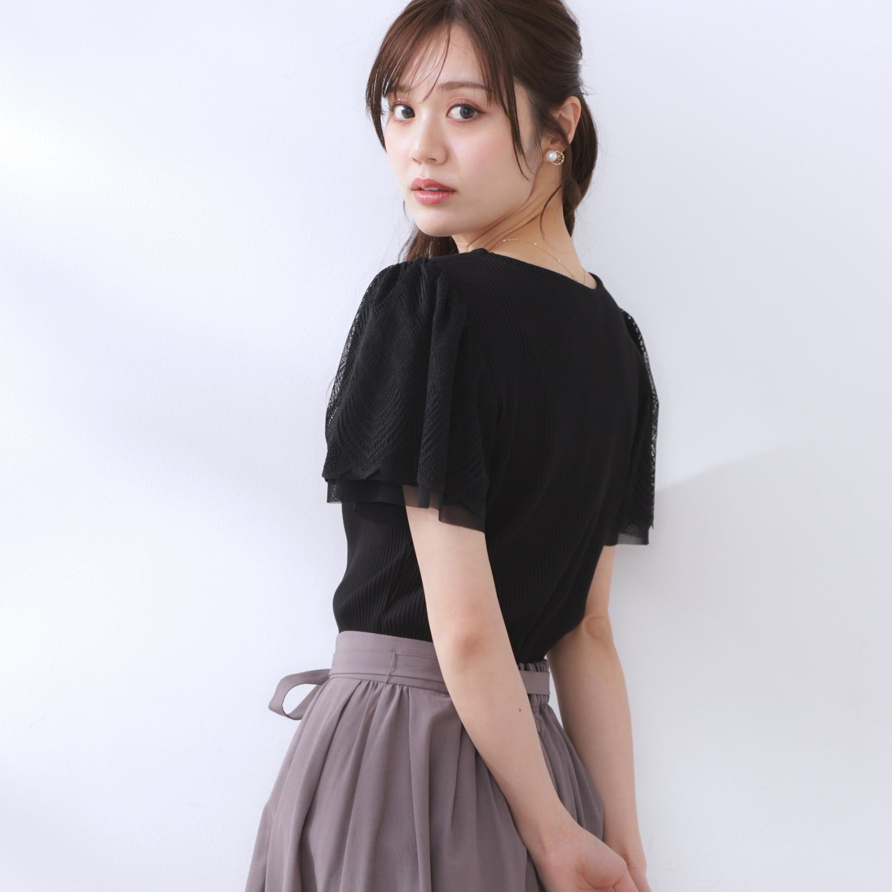 クチュール ブローチ Couture Brooch レース袖テレコトップス （ブラック(019)） ブラック(019)