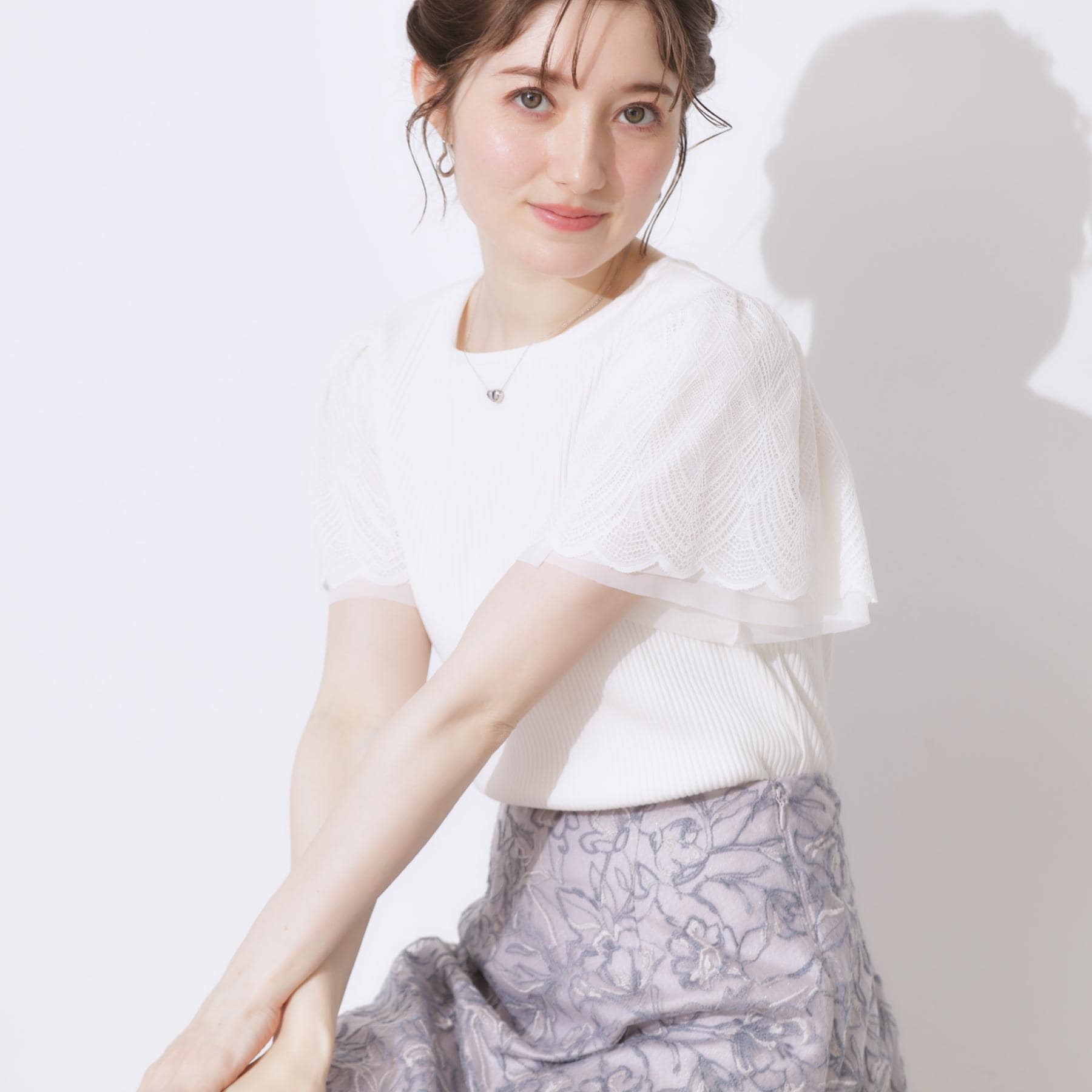 クチュール ブローチ Couture Brooch レース袖テレコトップス （オフホワイト(003)） オフホワイト(003)