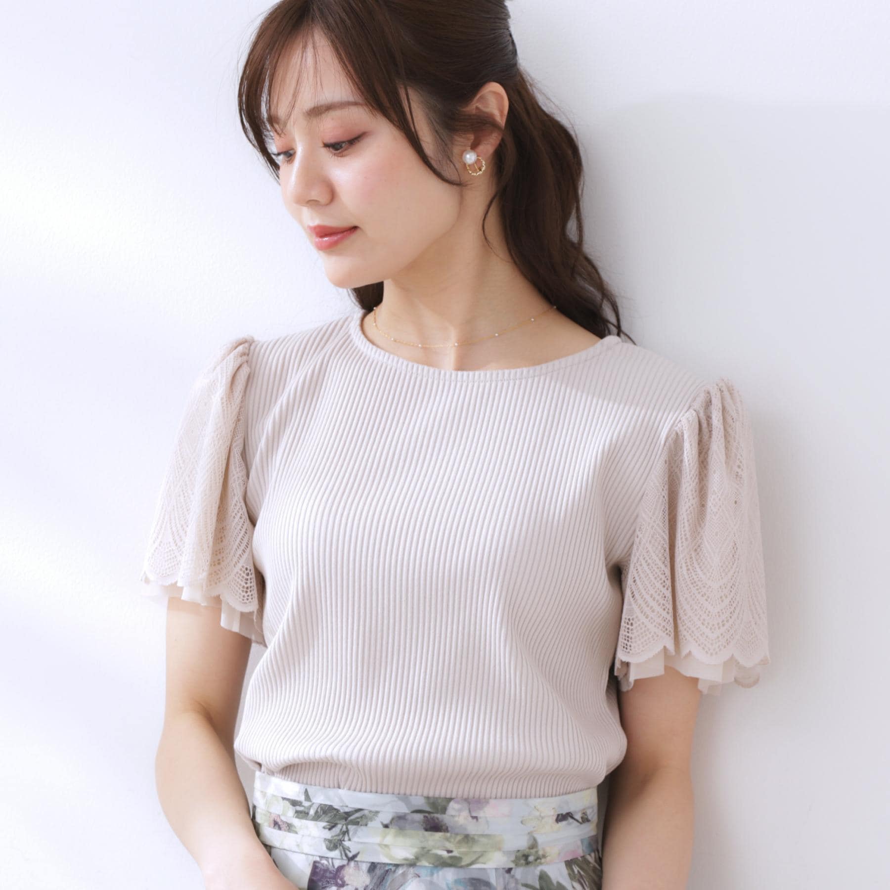 クチュール ブローチ Couture Brooch レース袖テレコトップス （ライトグレー(011)） ライトグレー(011)