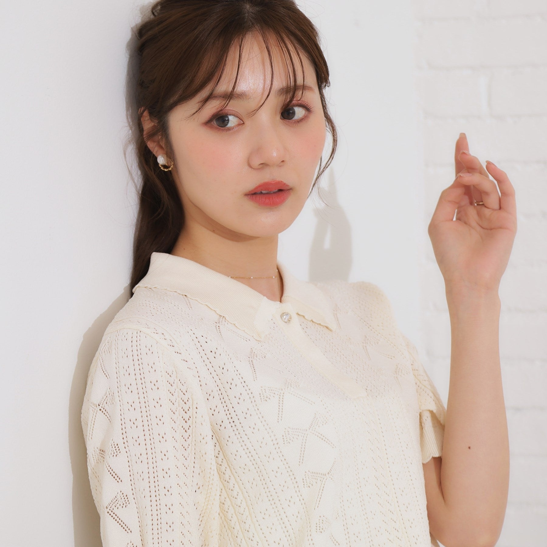 クチュール ブローチ Couture Brooch リボン透かし柄ポロニット （オフホワイト(003)） オフホワイト(003)