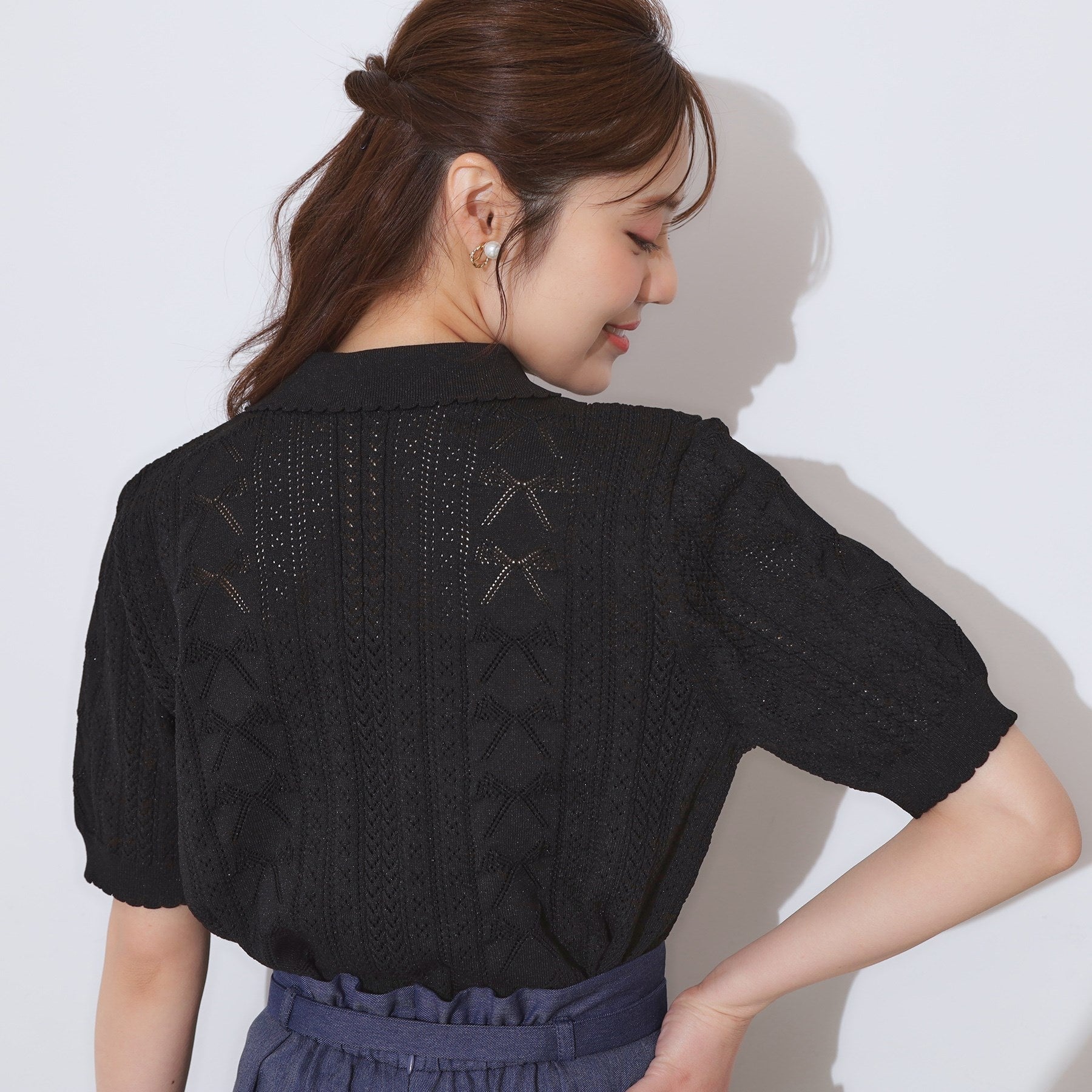 クチュール ブローチ Couture Brooch リボン透かし柄ポロニット （オフホワイト(003)） オフホワイト(003)