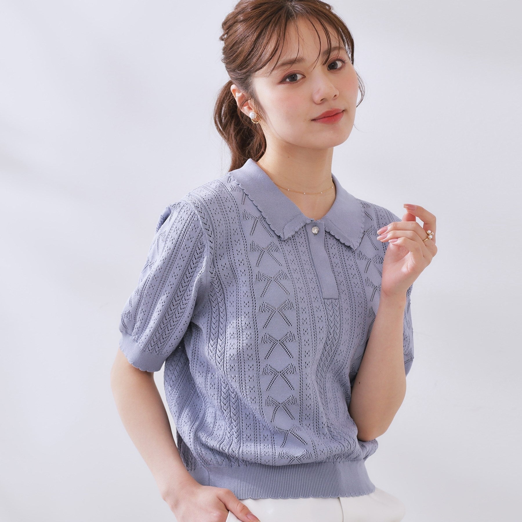 クチュール ブローチ Couture Brooch リボン透かし柄ポロニット （オフホワイト(003)） オフホワイト(003)