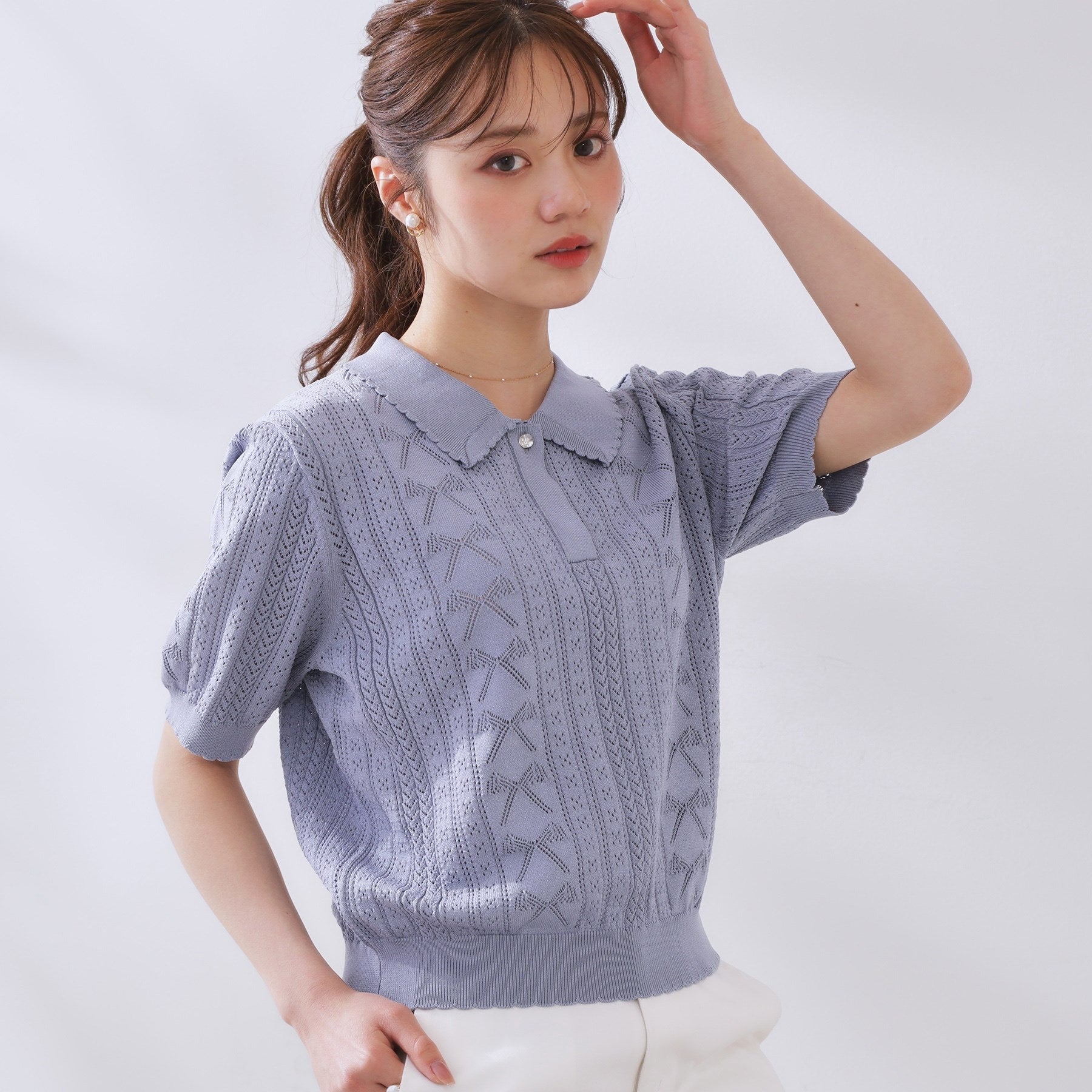 クチュール ブローチ Couture Brooch リボン透かし柄ポロニット （ブルー(091)） ブルー(091)