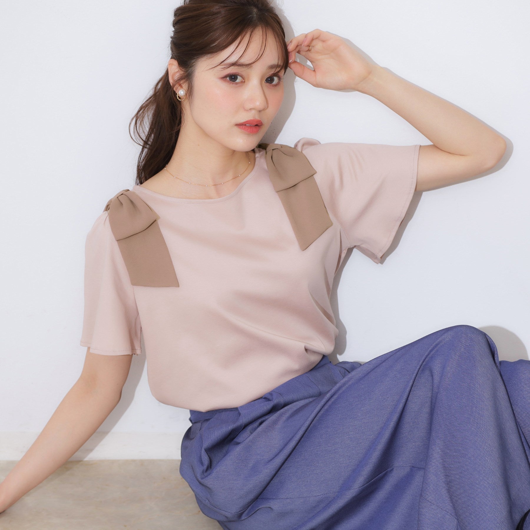 クチュール ブローチ Couture Brooch 肩リボントップス （ライトピンク(070)） ライトピンク(070)