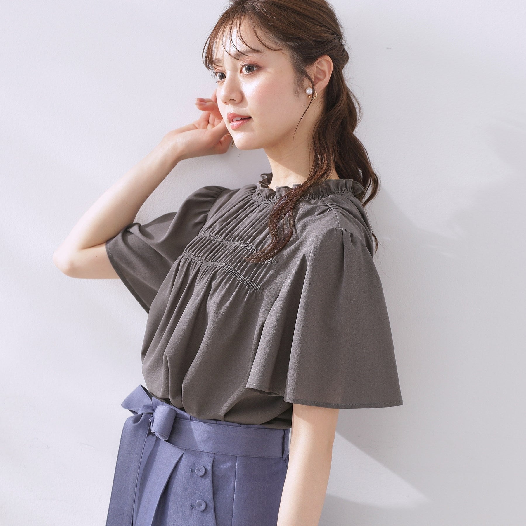 クチュール ブローチ Couture Brooch シャーリングシアーブラウス （チャコールグレー(014)） チャコールグレー(014)