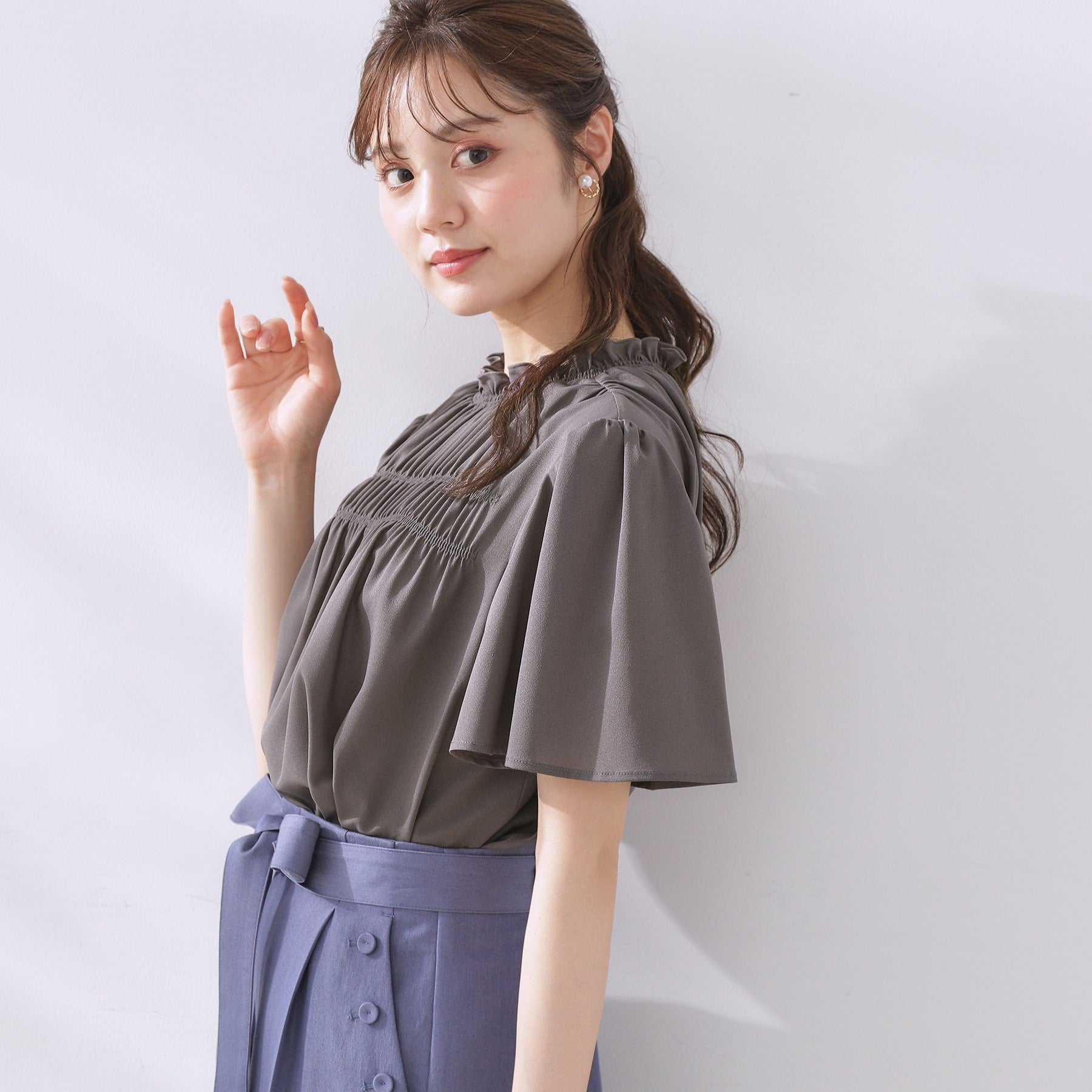 クチュール ブローチ Couture Brooch シャーリングシアーブラウス （チャコールグレー(014)） チャコールグレー(014)