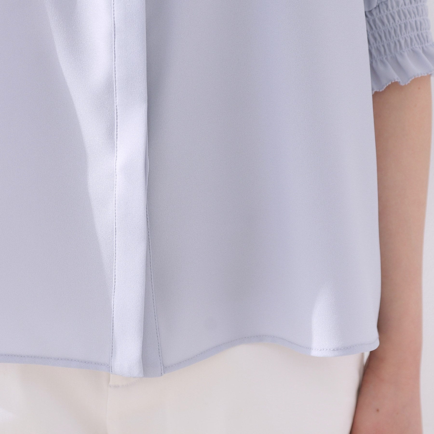 クチュール ブローチ Couture Brooch リボンタイ付きピコフリル5分袖ブラウス （サックスブルー(090)） サックスブルー(090)