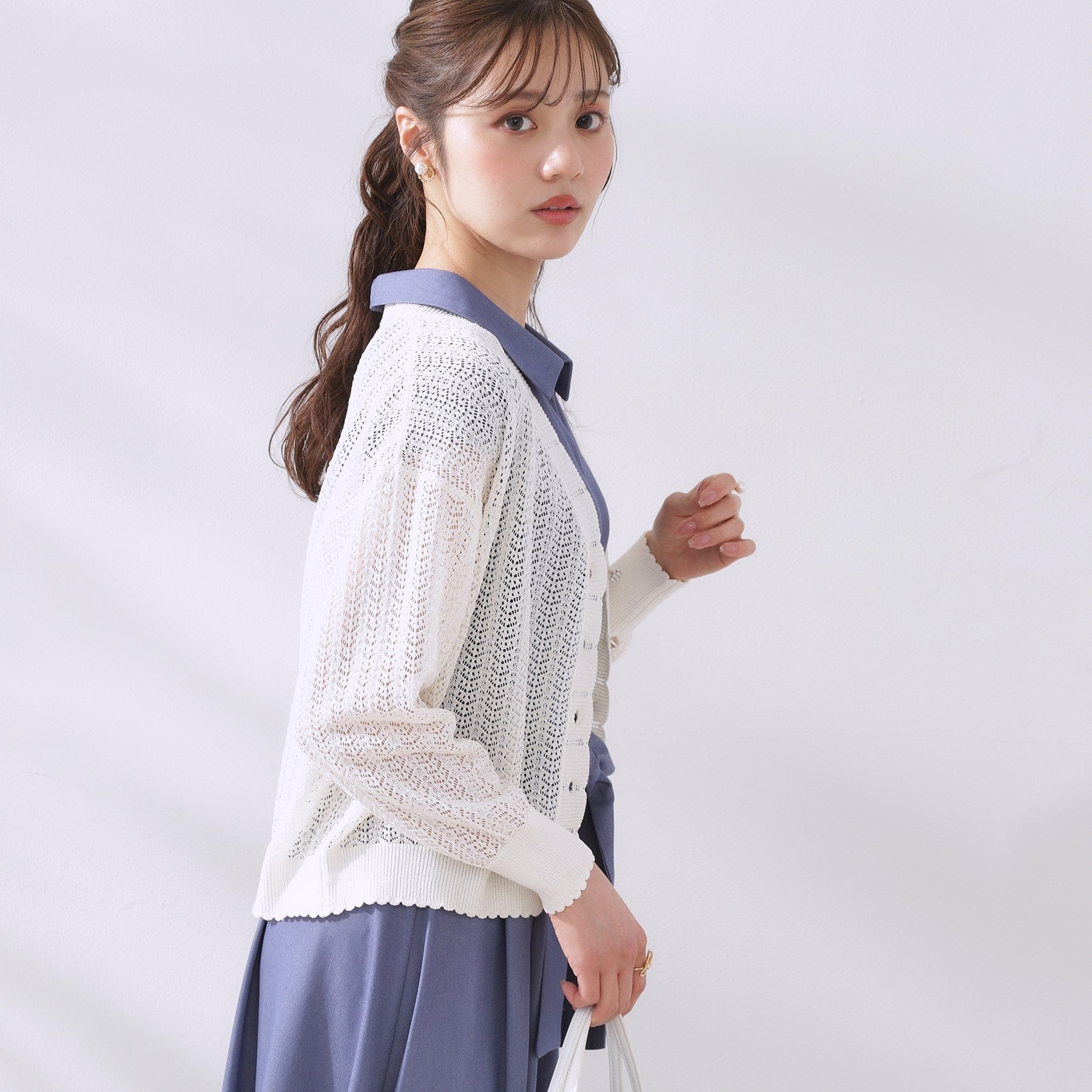 クチュール ブローチ Couture Brooch 透かし編みシャイニーニットカーディー （ピンク(071)） ピンク(071)