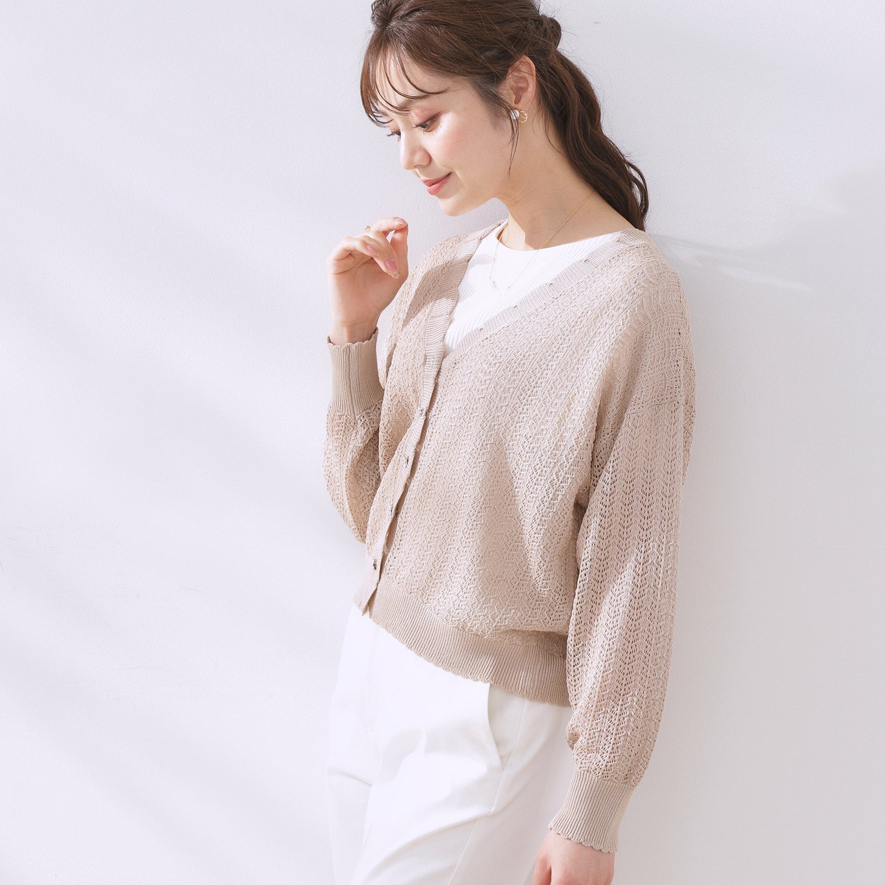 クチュール ブローチ Couture Brooch 透かし編みシャイニーニットカーディー （ピンク(071)） ピンク(071)