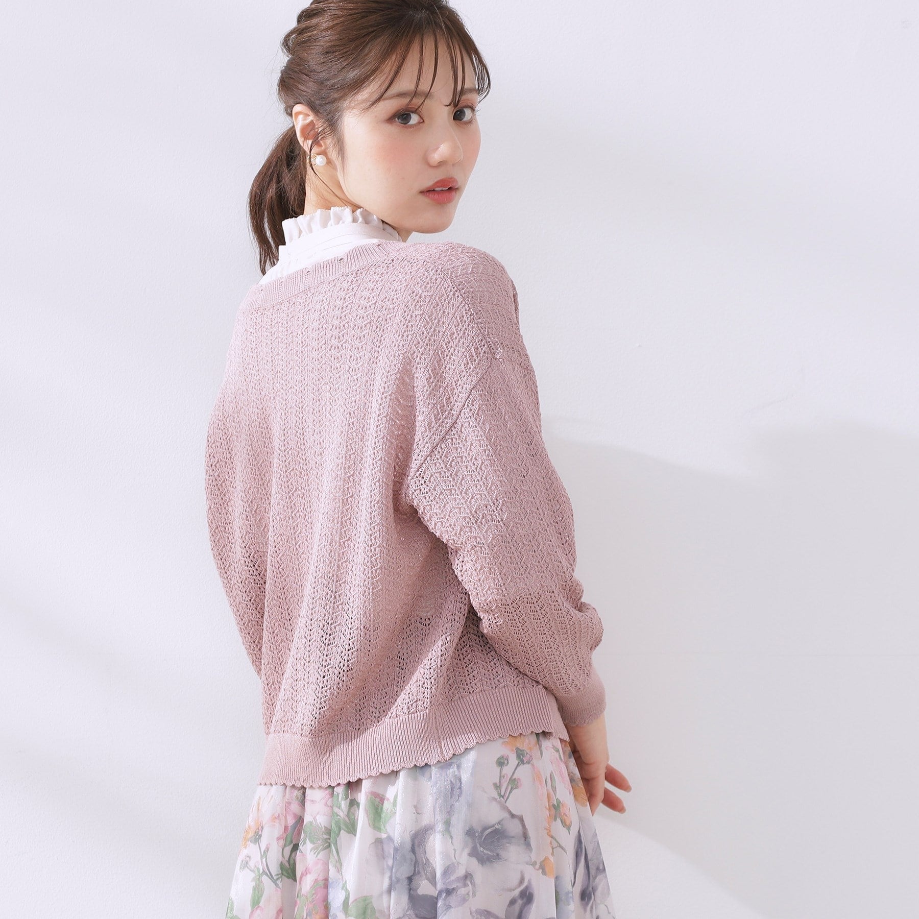 クチュール ブローチ Couture Brooch 透かし編みシャイニーニットカーディー （ピンク(071)） ピンク(071)