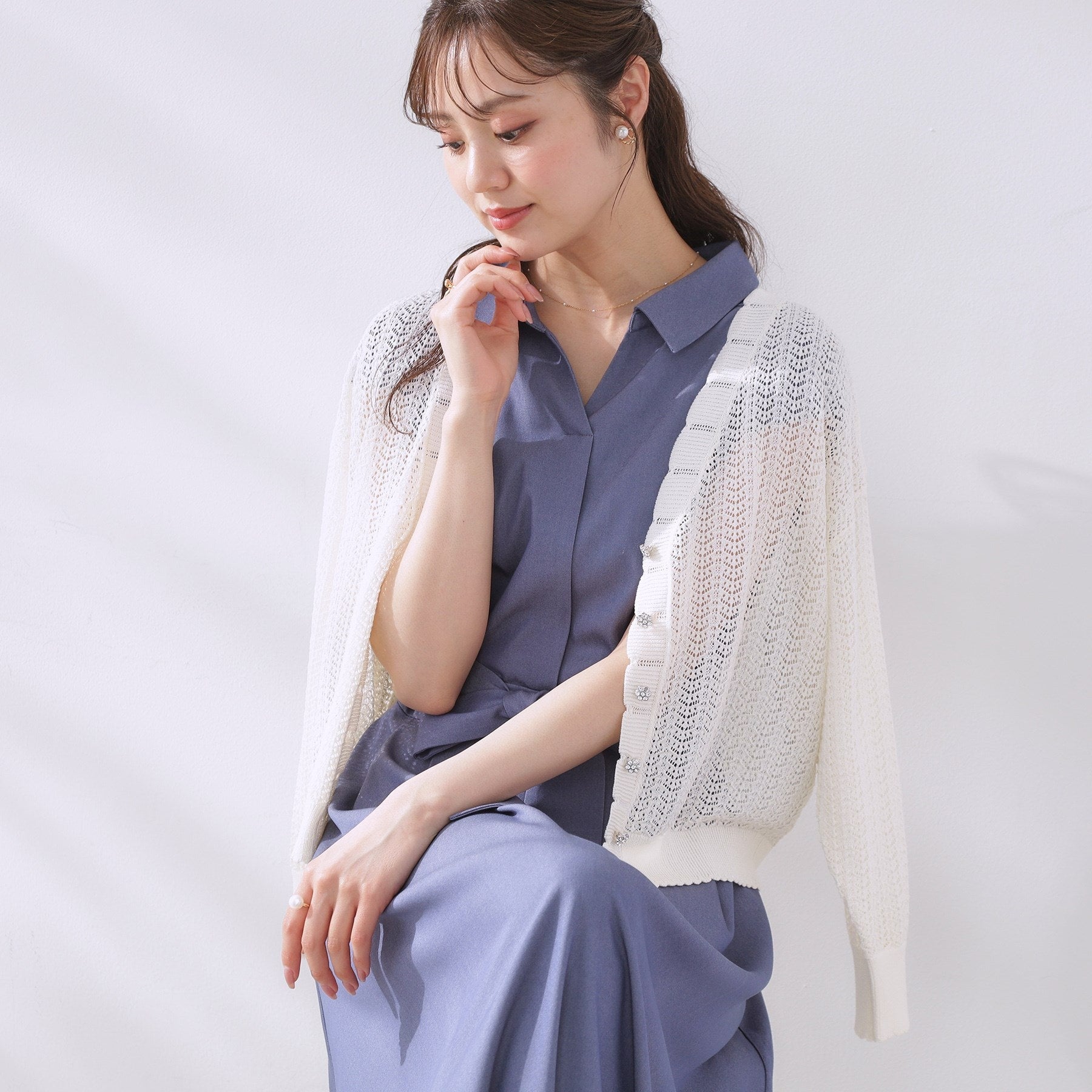 クチュール ブローチ Couture Brooch 透かし編みシャイニーニットカーディー （オフホワイト(003)） オフホワイト(003)
