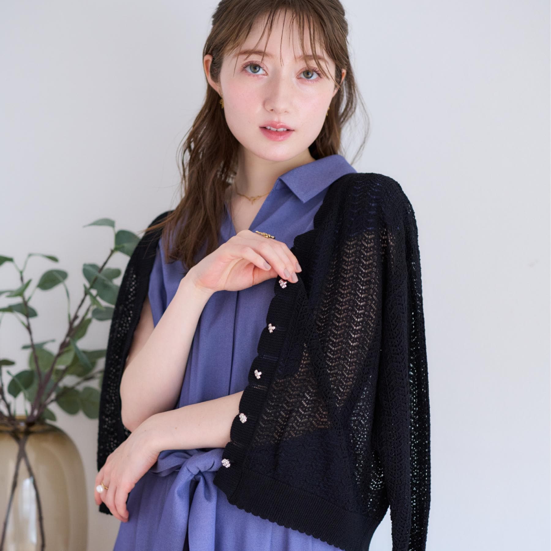 クチュール ブローチ Couture Brooch 透かし編みシャイニーニットカーディー （ブラック(019)） ブラック(019)