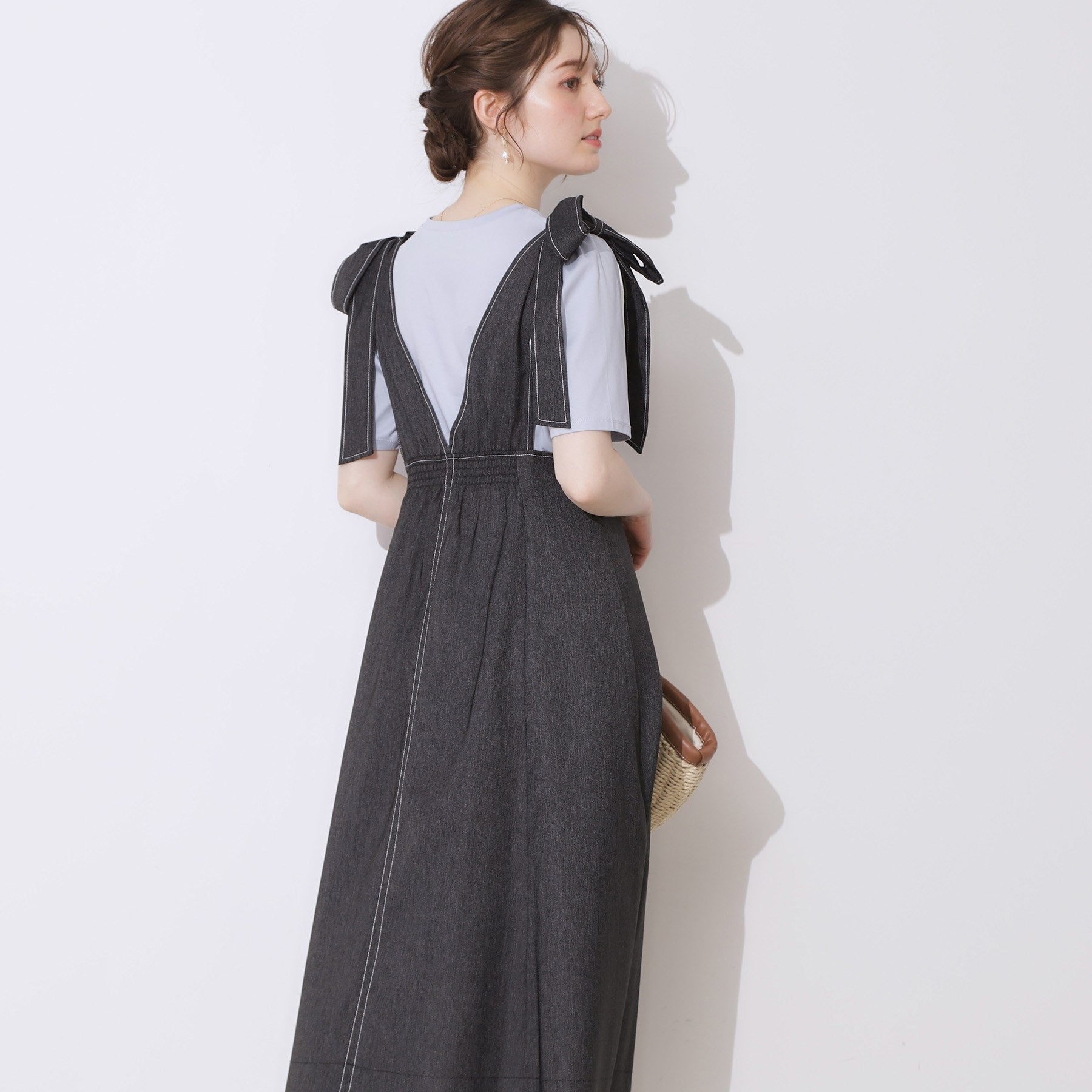 クチュール ブローチ Couture Brooch デニムライク肩リボンワンピース （ブラック(019)） ブラック(019)