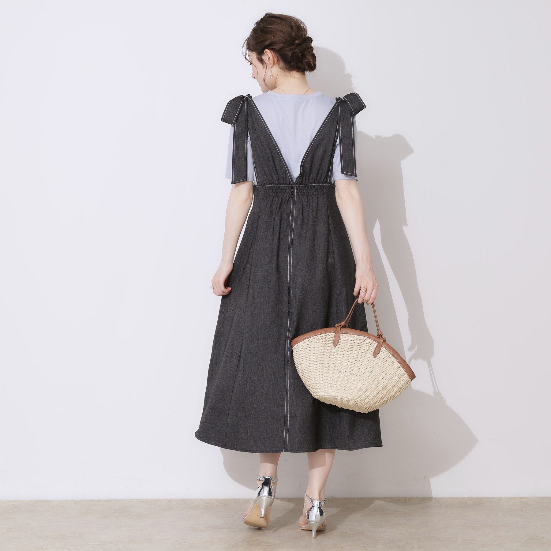 クチュール ブローチ Couture Brooch デニムライク肩リボンワンピース （ブラック(019)） ブラック(019)