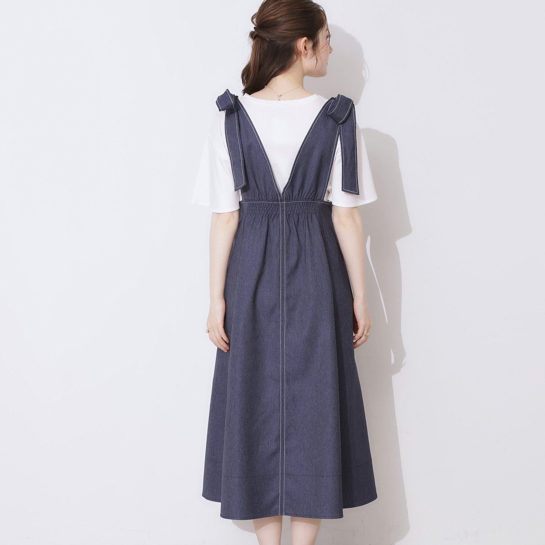 クチュール ブローチ Couture Brooch デニムライク肩リボンワンピース （ブラック(019)） ブラック(019)