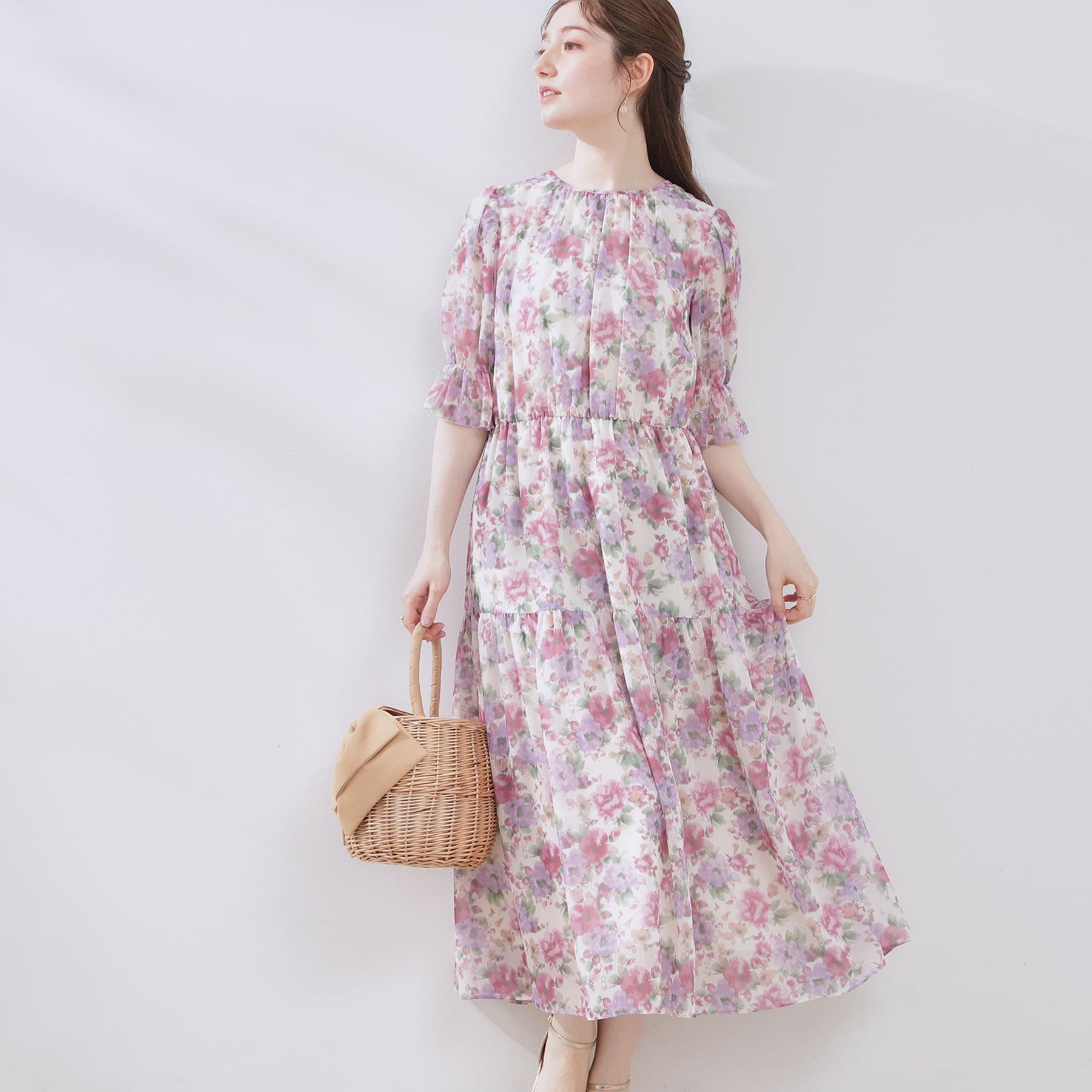 クチュール ブローチ Couture Brooch かすれプリント楊柳ワンピース （ピンク(171)） ピンク(171)