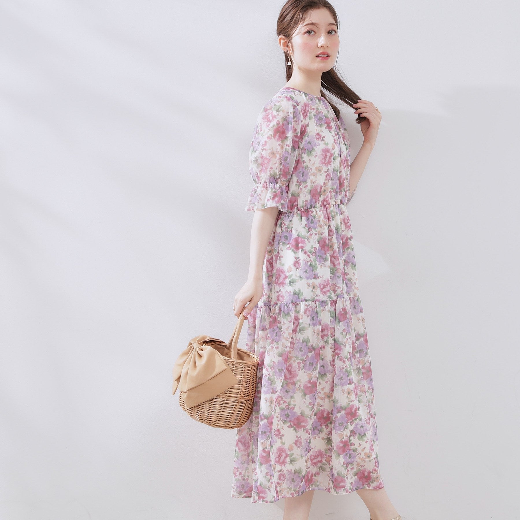 クチュール ブローチ Couture Brooch かすれプリント楊柳ワンピース （ピンク(171)） ピンク(171)