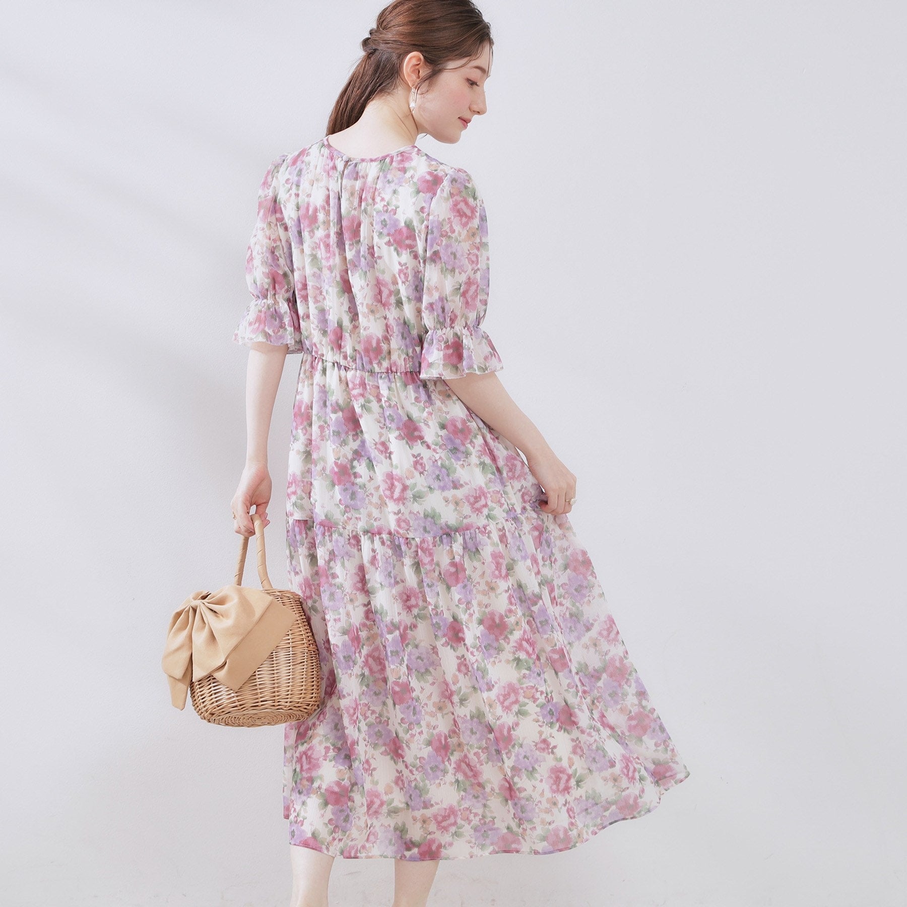 クチュール ブローチ Couture Brooch かすれプリント楊柳ワンピース （ピンク(171)） ピンク(171)