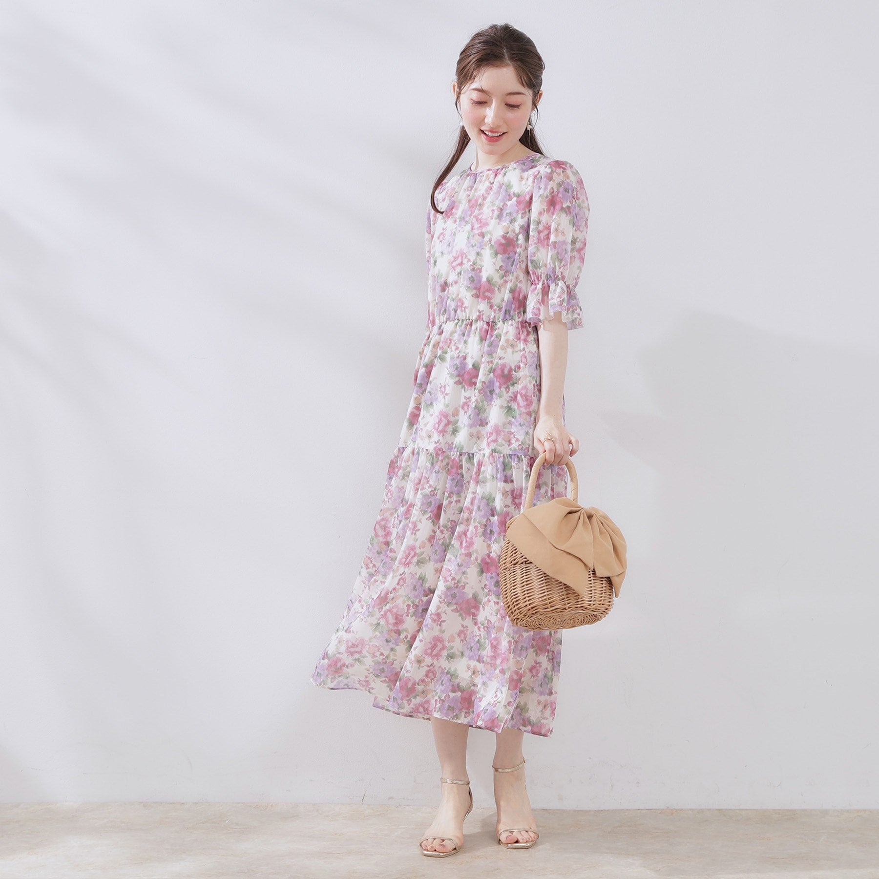 クチュール ブローチ Couture Brooch かすれプリント楊柳ワンピース （ピンク(171)） ピンク(171)