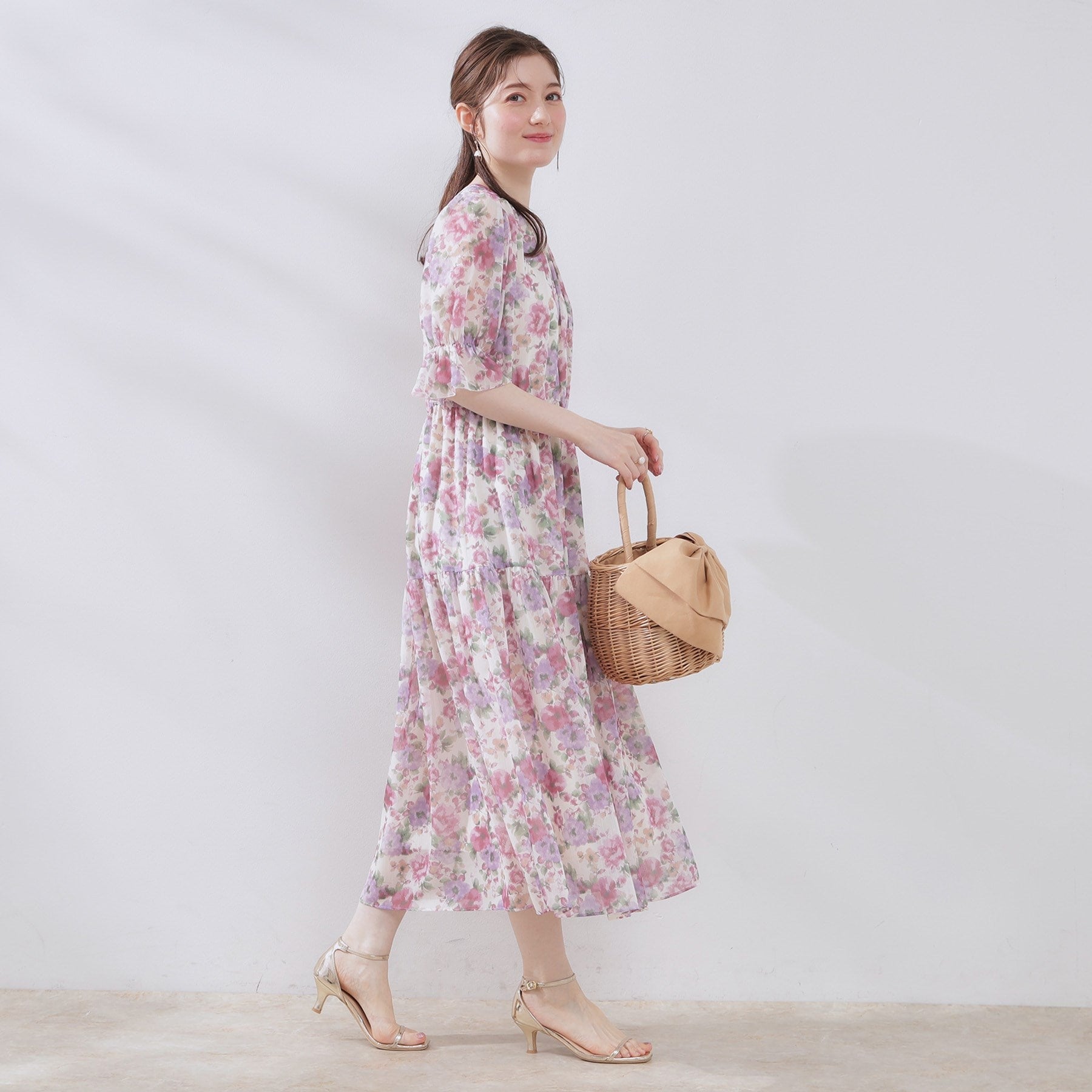 クチュール ブローチ Couture Brooch かすれプリント楊柳ワンピース （ピンク(171)） ピンク(171)