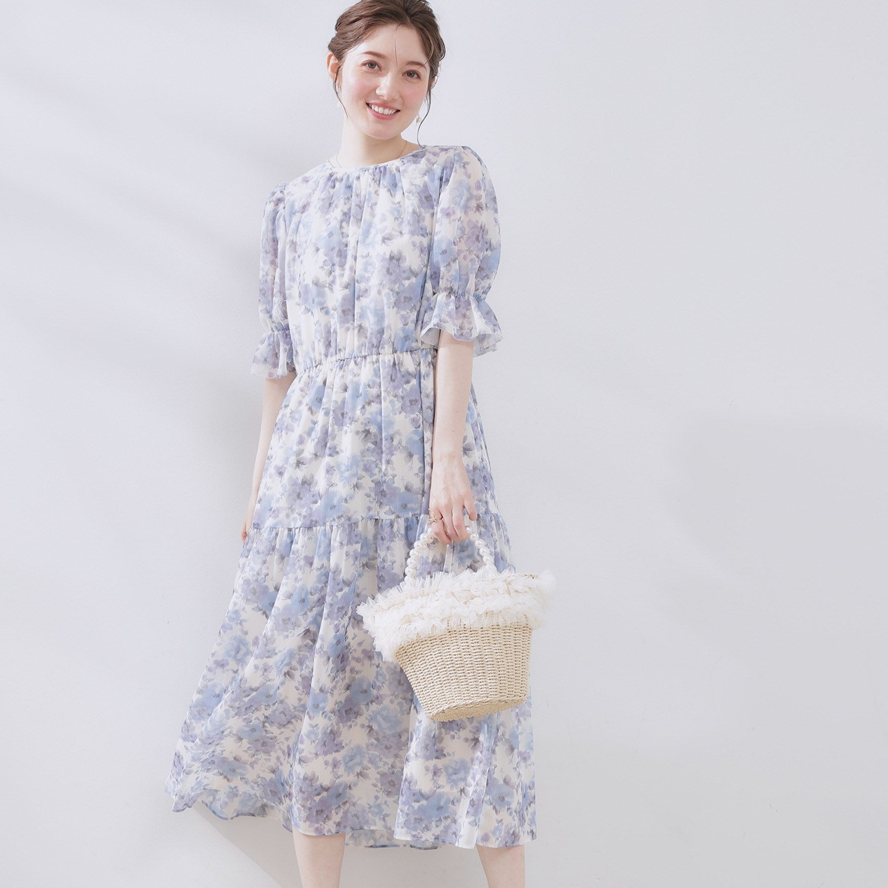 クチュール ブローチ Couture Brooch かすれプリント楊柳ワンピース （ピンク(171)） ピンク(171)