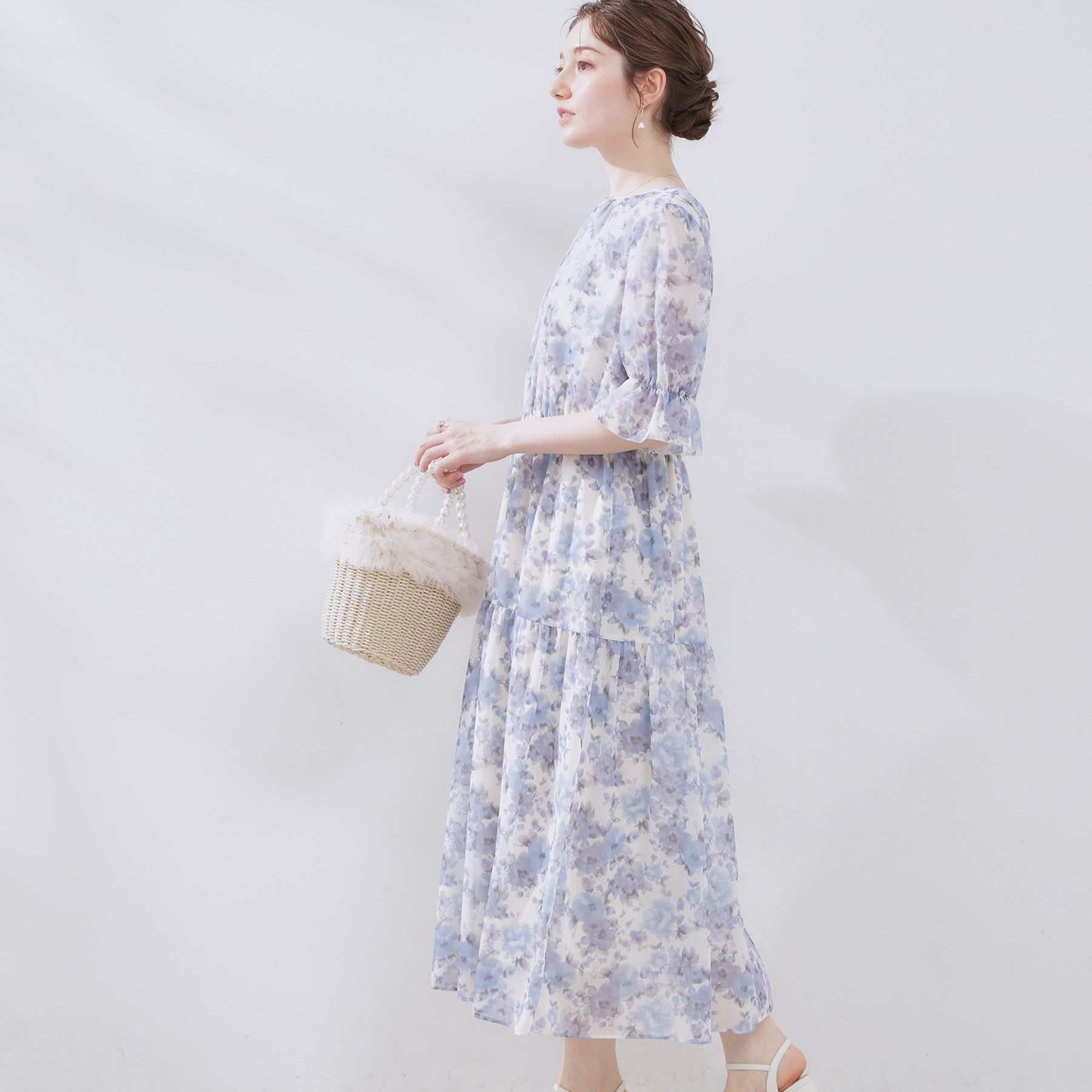 クチュール ブローチ Couture Brooch かすれプリント楊柳ワンピース （ピンク(171)） ピンク(171)