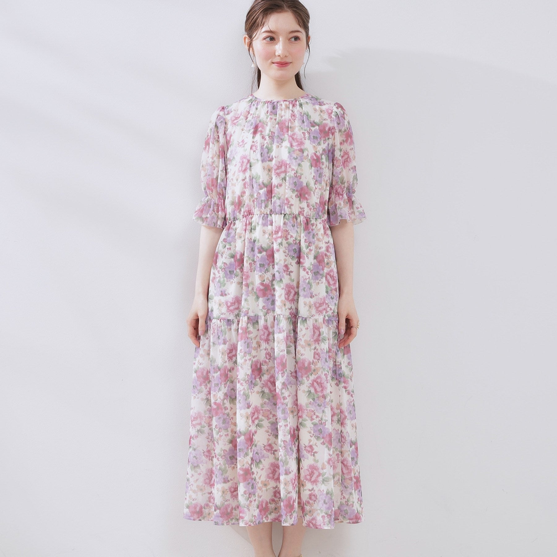 クチュール ブローチ Couture Brooch かすれプリント楊柳ワンピース （ピンク(171)） ピンク(171)