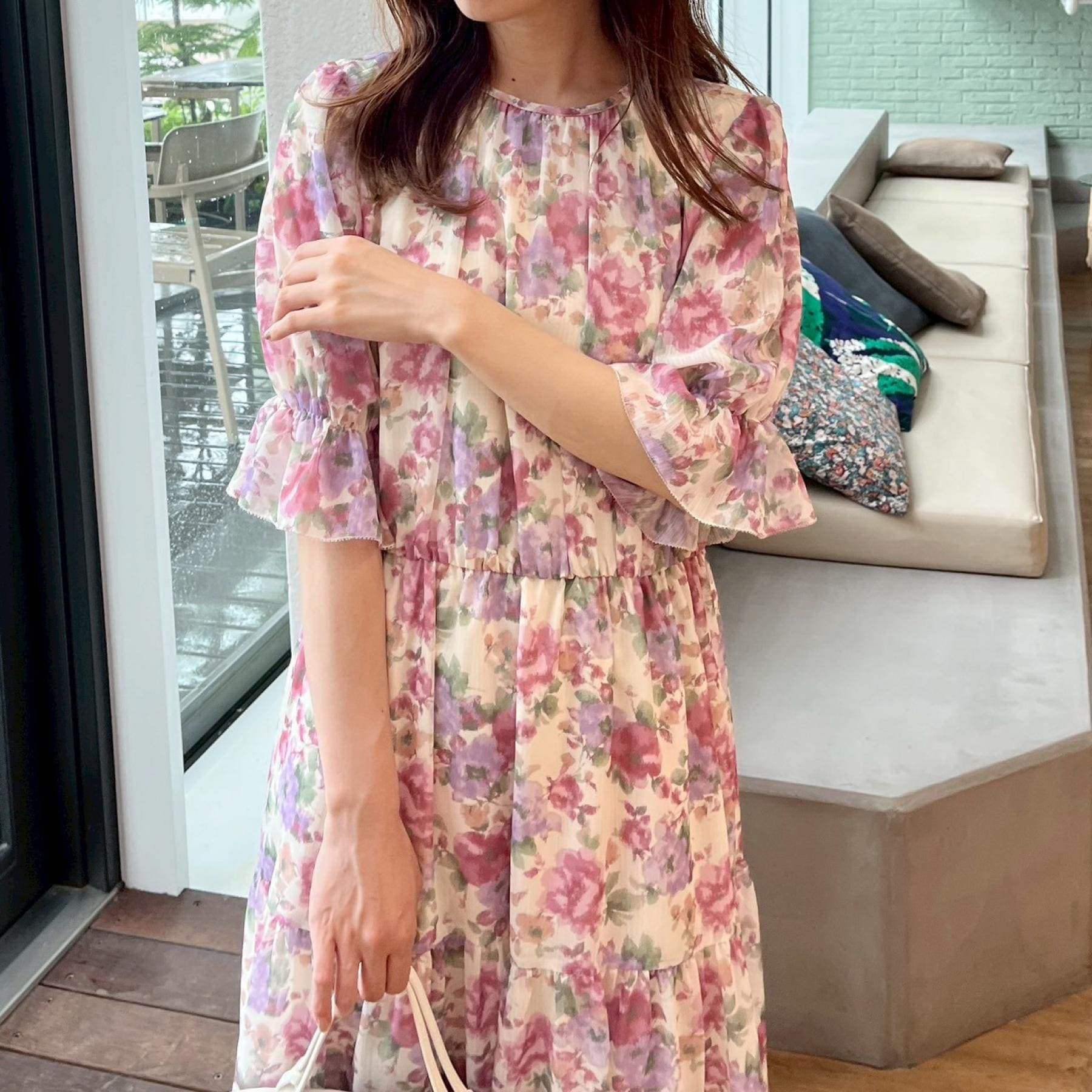 クチュール ブローチ Couture Brooch かすれプリント楊柳ワンピース （ピンク(171)） ピンク(171)