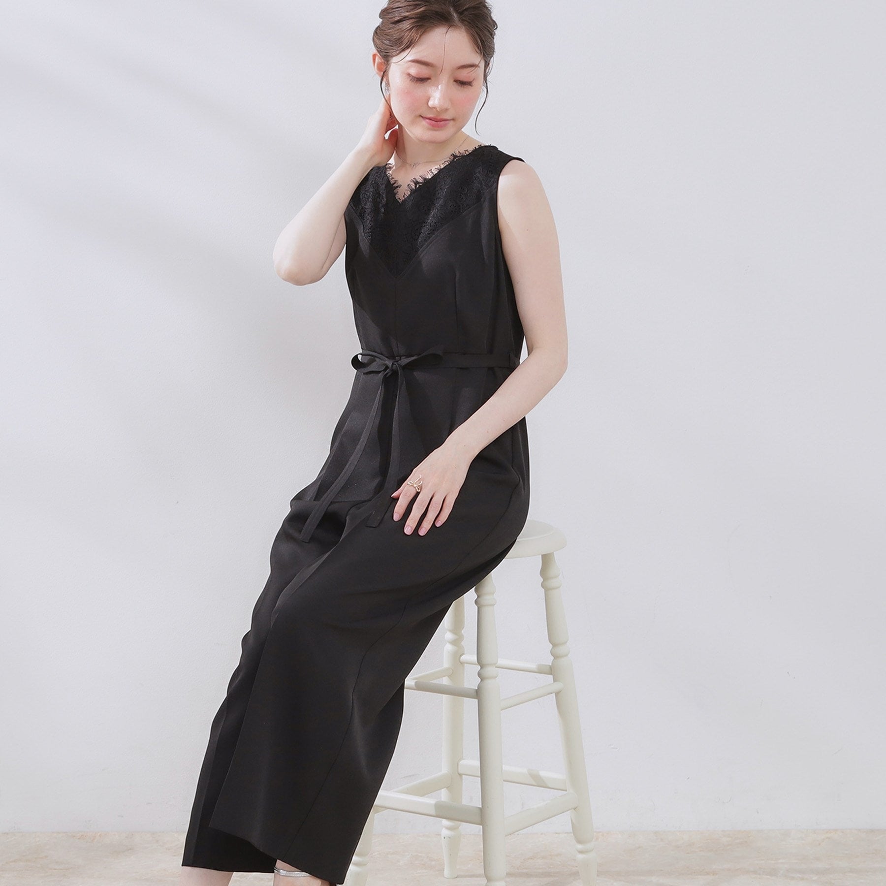 クチュール ブローチ Couture Brooch レース切替デザインオールインワン （ブラック(019)） ブラック(019)