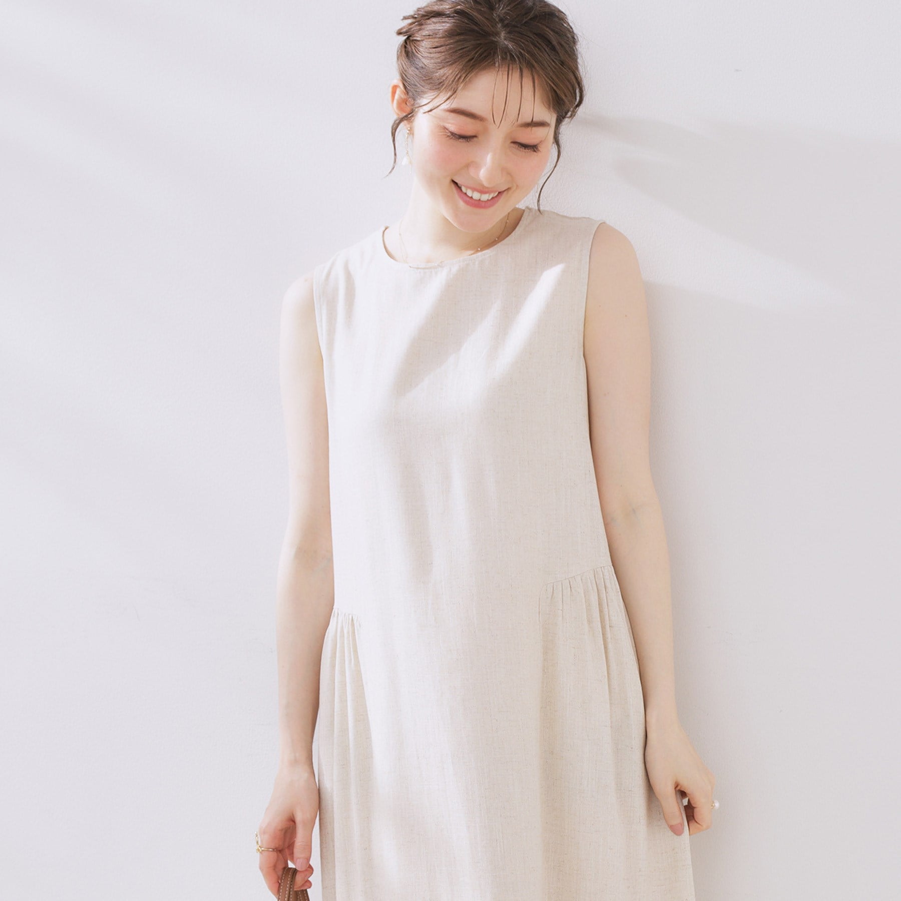 クチュール ブローチ Couture Brooch 麻混フレアデザインワンピース （サックスブルー(090)） サックスブルー(090)
