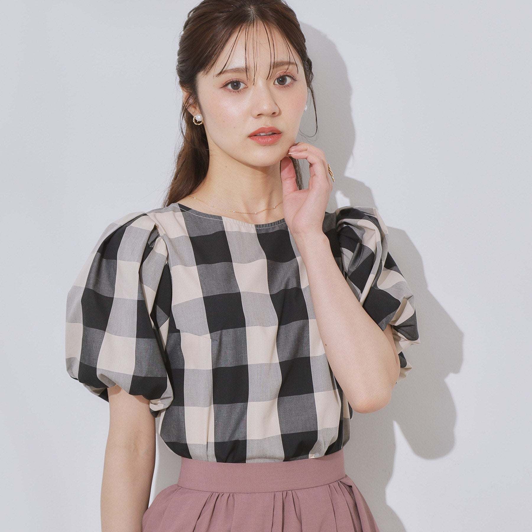 クチュール ブローチ Couture Brooch ブロックチェックブラウス （ネイビー(294)） ネイビー(294)