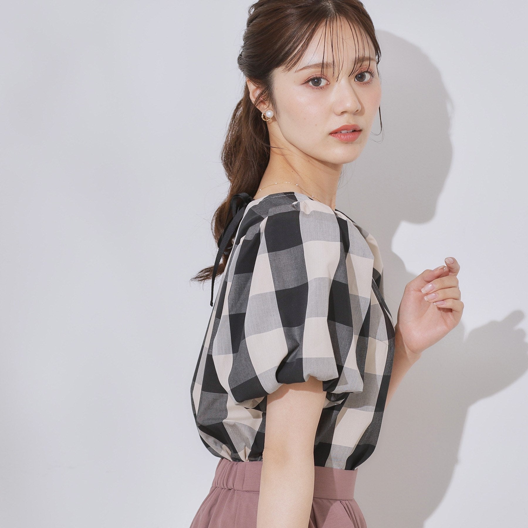 クチュール ブローチ Couture Brooch ブロックチェックブラウス （ネイビー(294)） ネイビー(294)