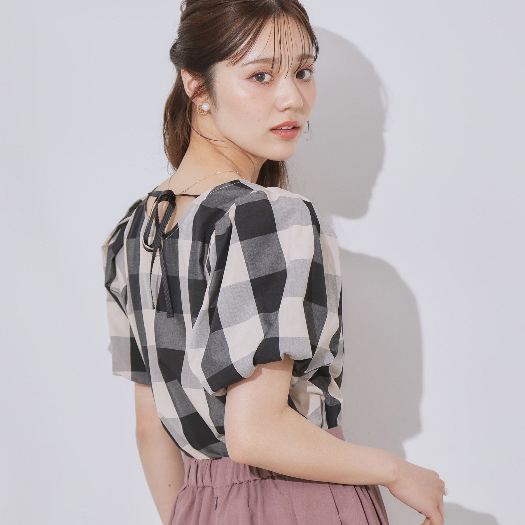 クチュール ブローチ Couture Brooch ブロックチェックブラウス （ネイビー(294)） ネイビー(294)