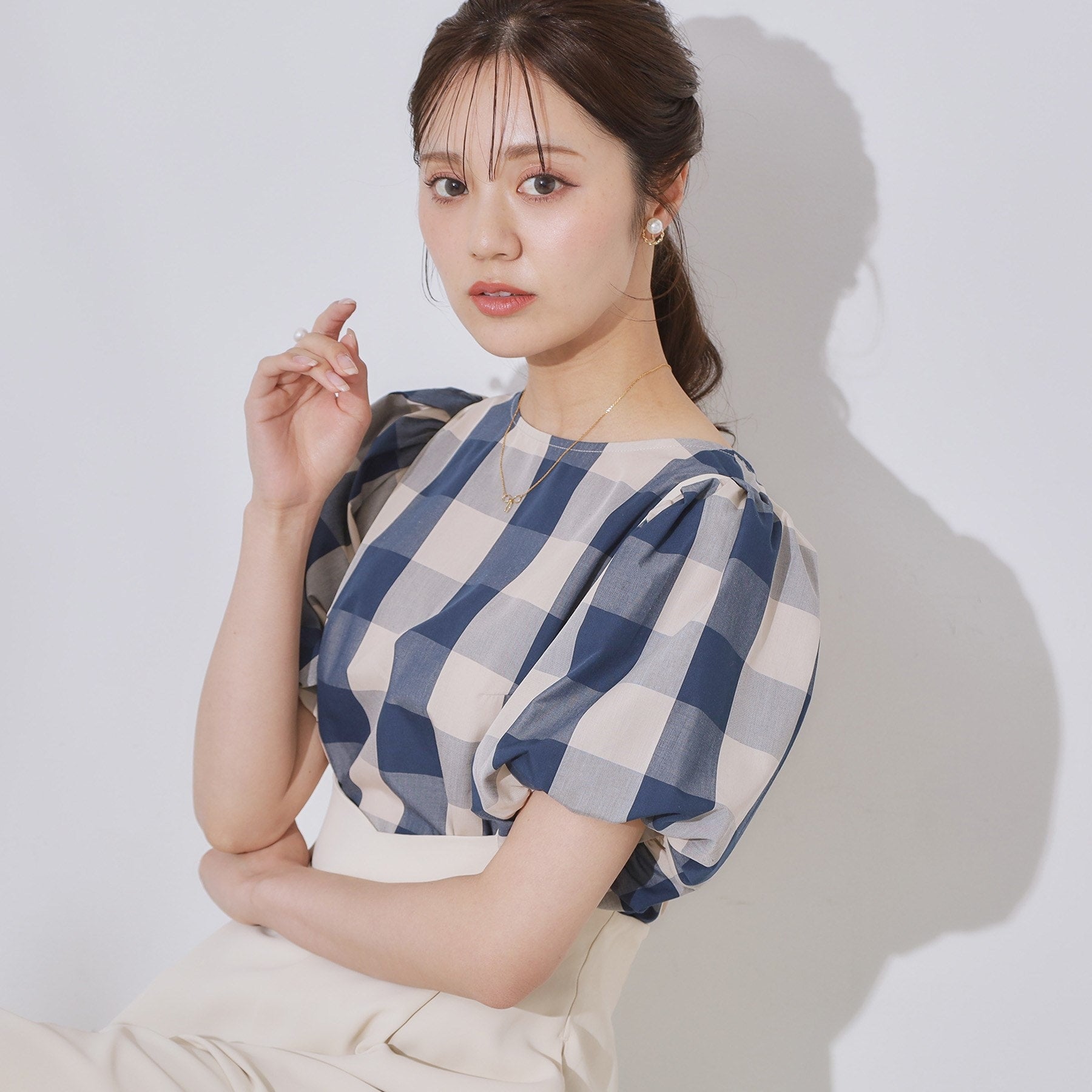 クチュール ブローチ Couture Brooch ブロックチェックブラウス （ネイビー(294)） ネイビー(294)